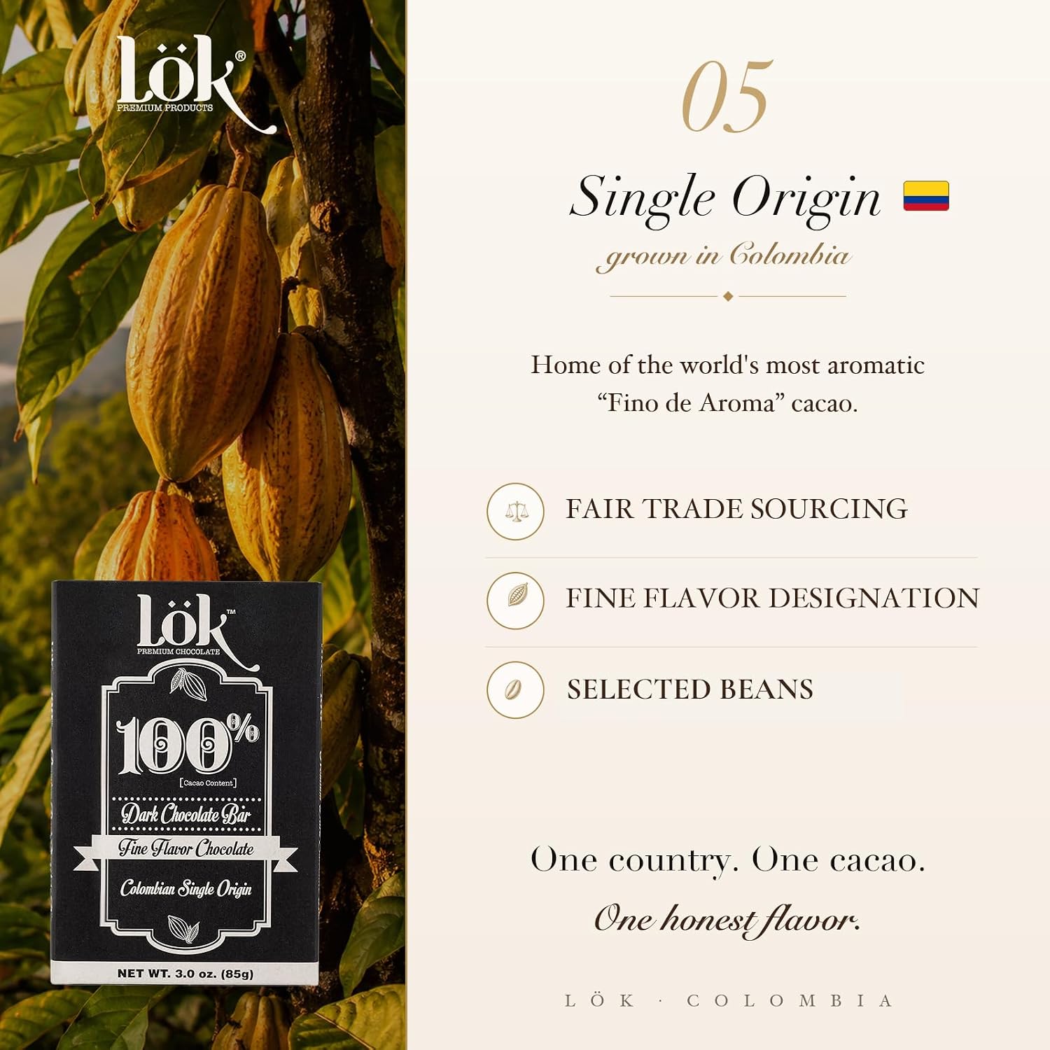 Lök Foods Dark Chocolate Bar 100% Cacao | Fair Trade, Kosher, Gluten Free, Vegan, Bean-to-Bar, Sugar-Free, No Sugar Alcohol, No Artificial Sweetener