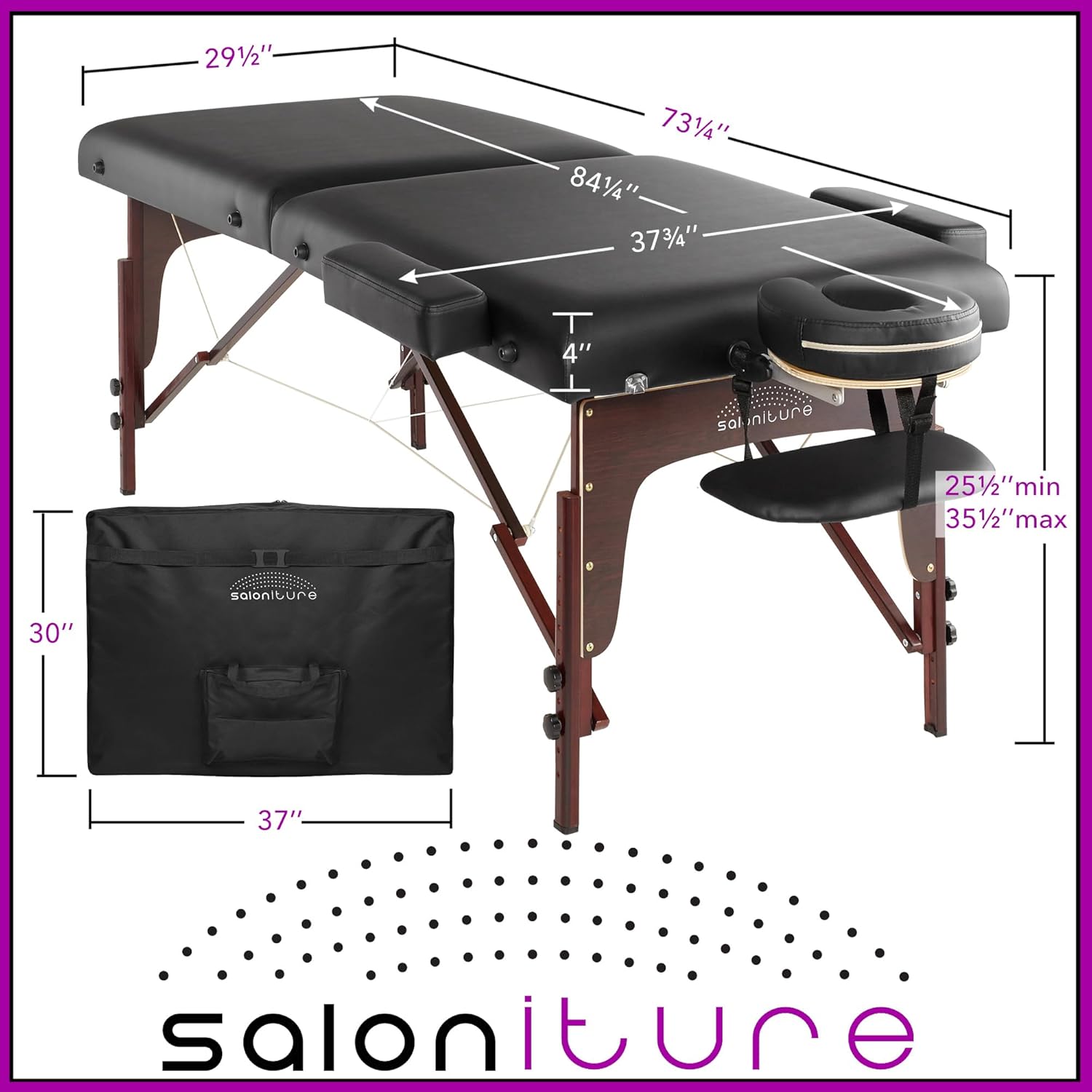 Saloniture Professional Portable Lightweight Bi-Fold Memory Foam Massage Table with Reiki Panels - Includes Headrest, Face Cradle