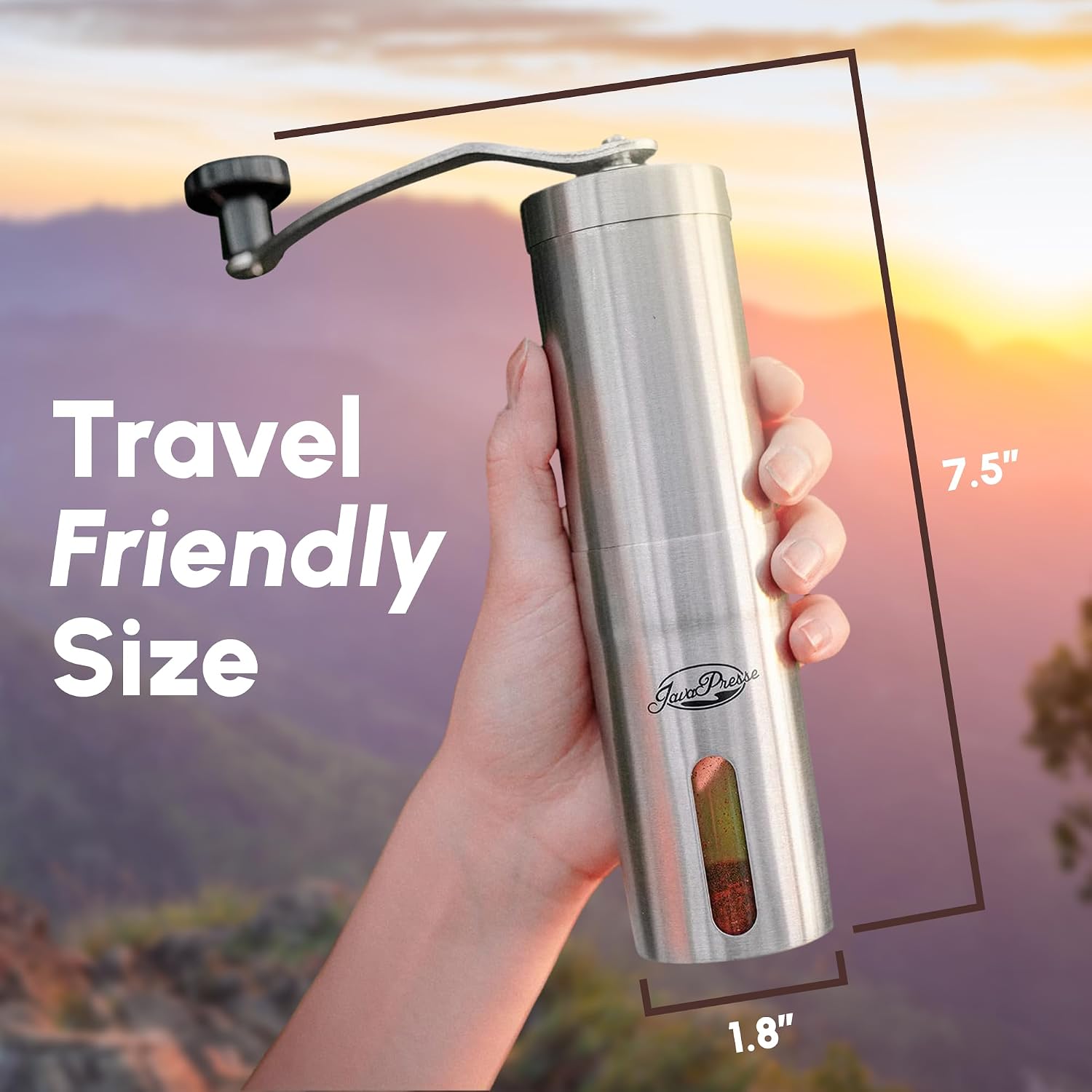 Manual Stainless Steel Coffee Grinder - 18 Adjustable Settings, Portable Conical Burr Grinder for Camping, Travel, Espresso - With Hand Crank
