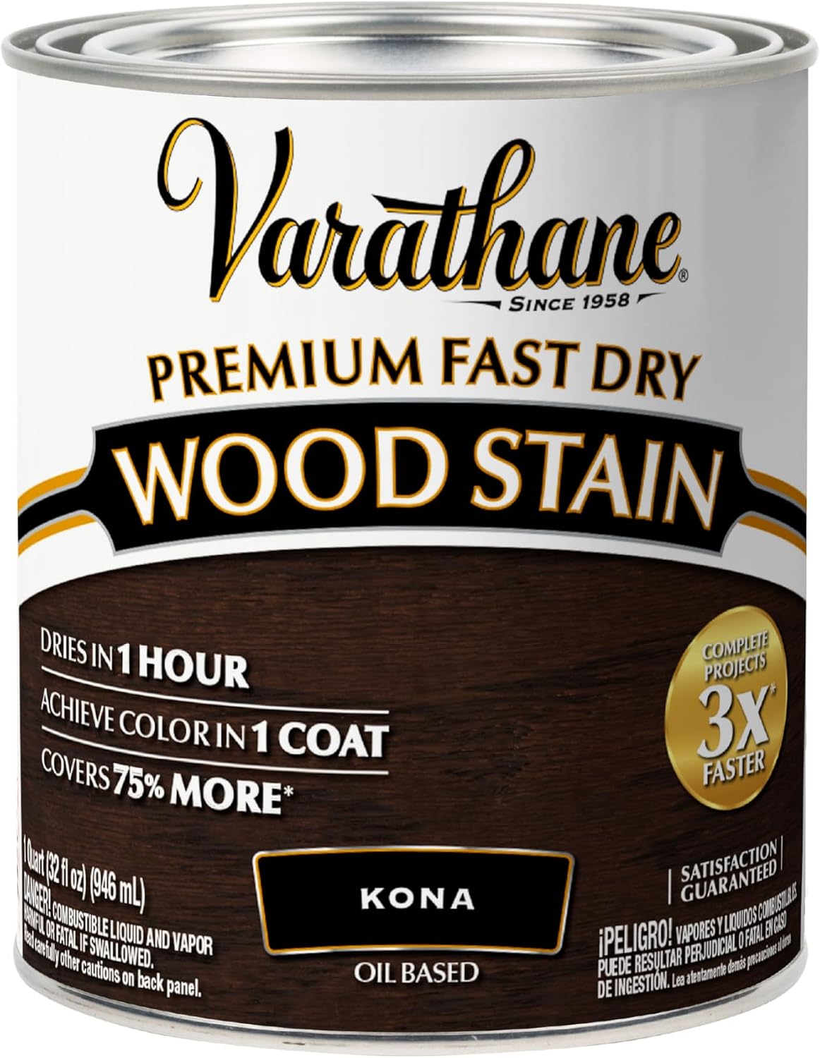 Varathane Premium Fast Dry Weathered Gray Wood Stain | Oil-Based, 1 Coat Color, 1 Hour Dry Time, Interior Wood Stain, Furniture, Cabinets, Doors, Covers Up to 275 Sq Ft, Quart