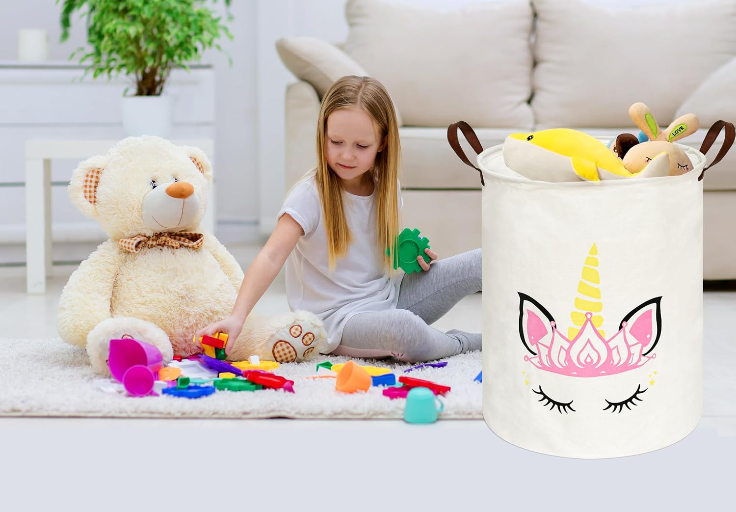 MAIZMZ Kids Hamper Storage Basket Nursery Bins Baby Gift Toy Organizer Box Laundry Basket Large Canvas Collapsible Chest for