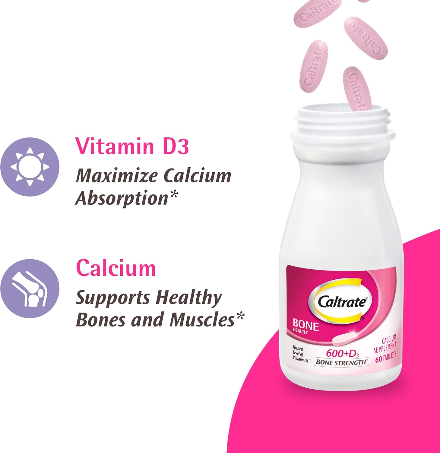 Caltrate 600 Plus D3 Vitamin D and Calcium Supplement Tablets, 200 Count | Highest Level of Vitamin D3