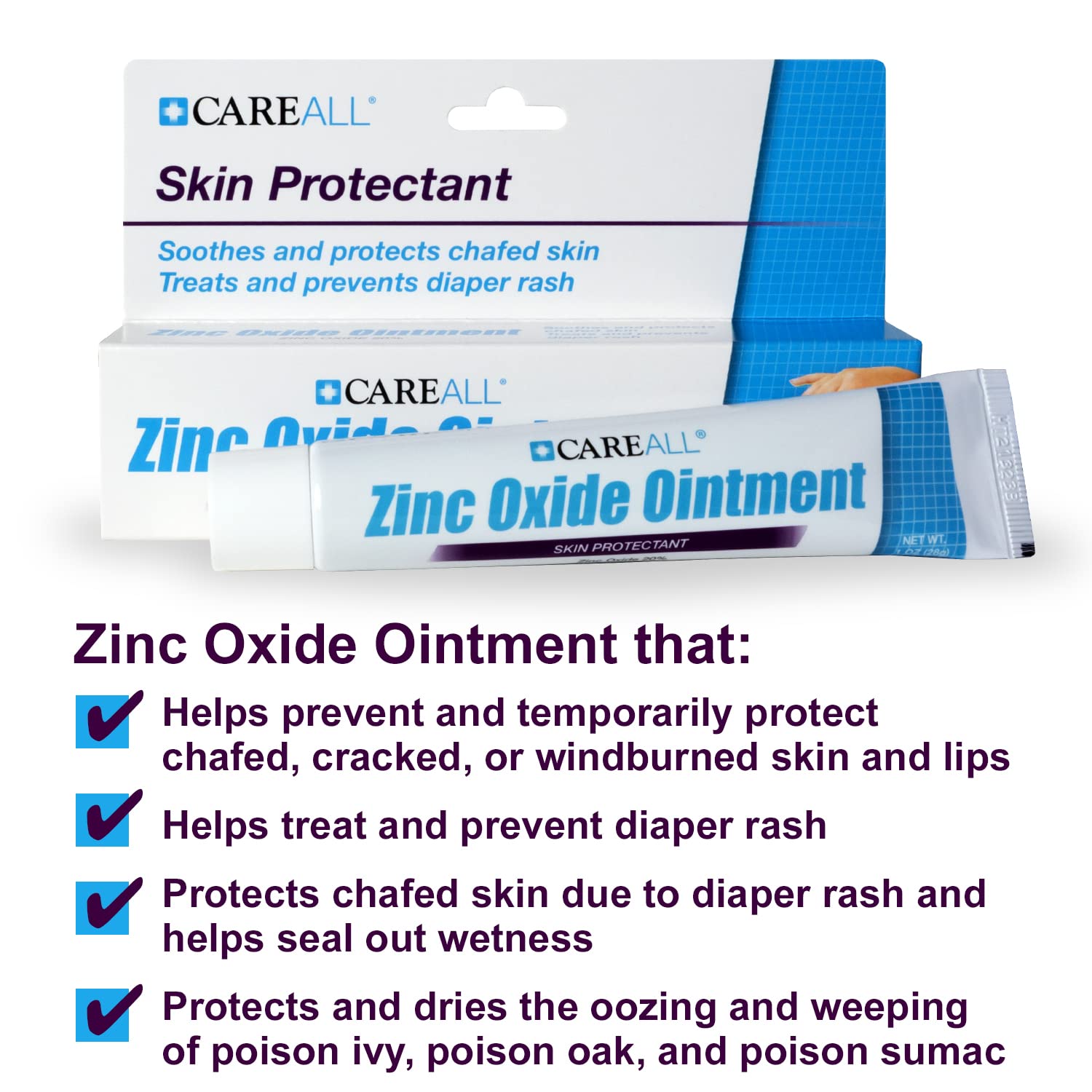 CareAll Zinc Oxide 20% Skin Protectant Barrier Ointment 2 oz (3 Pack), Relieves