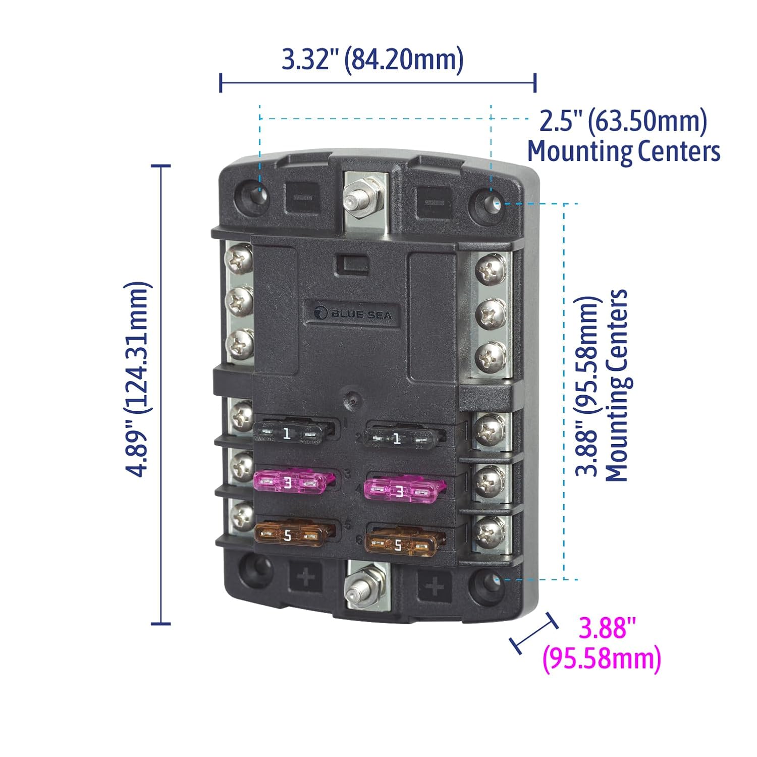 Blue Sea Systems ST Blade Fuse Block 6 Way Circuits with Negative Bus and Cover, 100 Amps, 5025