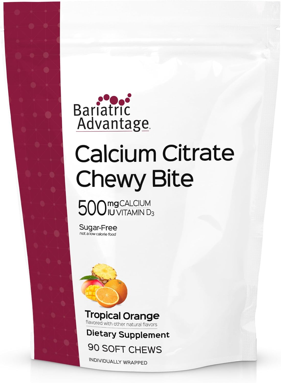 Bariatric Advantage Calcium Citrate Chewy Bites 500 mg - Highly Absorbable & Digestible - Vitamin D3 - Easily Chewable Calcium Supplement - Caramel Flavor - 90 Count
