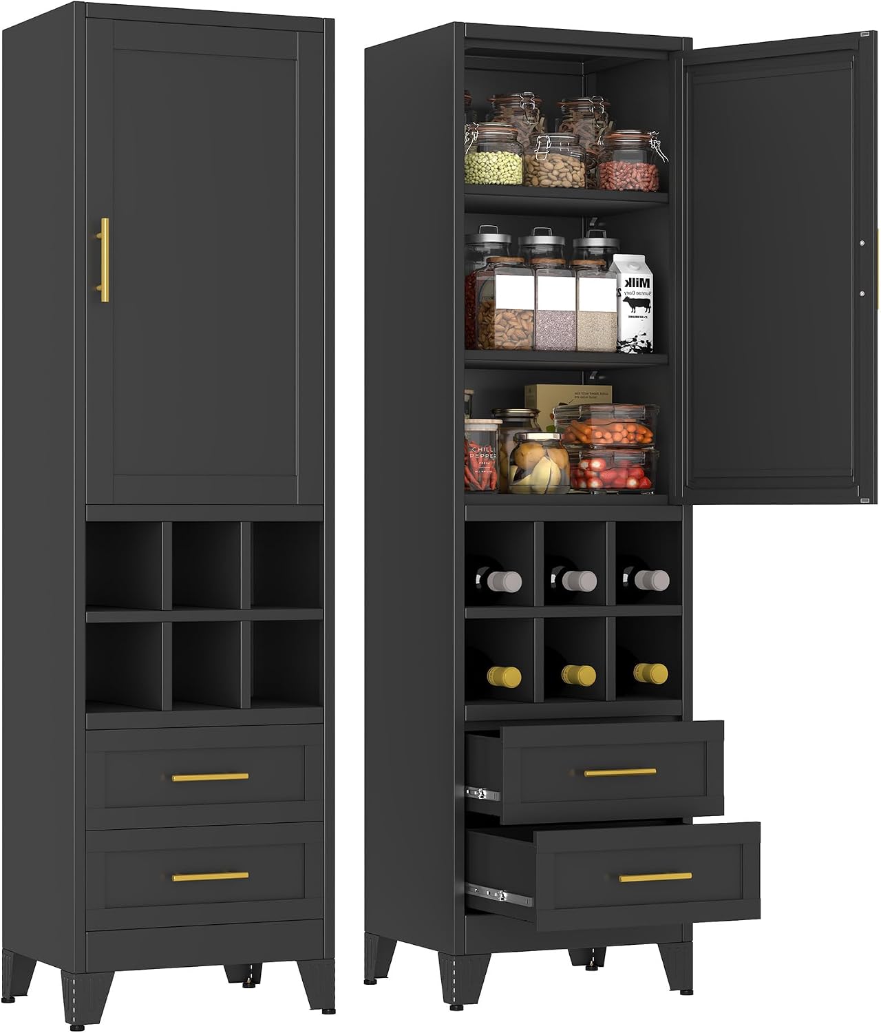 pozdeg 67" Tall Narrow White Metal Storage Cabinet | 2 Doors, 4 Adjustable Shelves, Freestanding Slim Pantry Organizer for Bathroom Kitchen Living Room