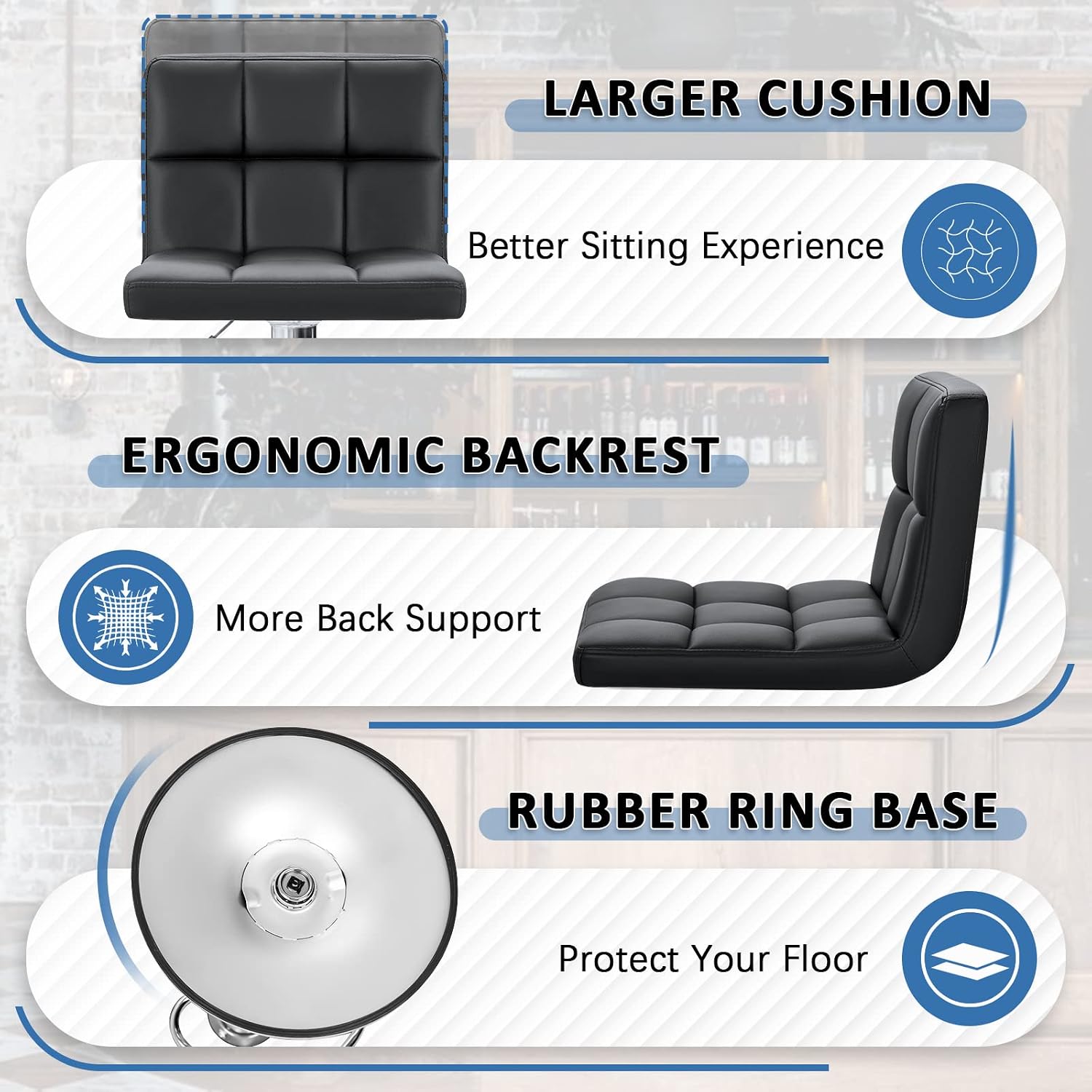 Homall Bar Stools Modern PU Leather Adjustable Swivel Barstools, Armless Hydraulic Kitchen Counter Bar Stool Extra Height Square Island Barstool with Back Set of 2 (Leather, White)