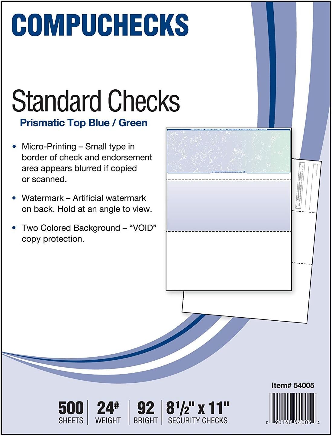 Compuchecks Blank Check Paper 500 Pack, Check on Top, QuickBooks Compatible | Blue Diamond High Security Computer Business Checks, Voucher on Bottom, 8.5x11, Works with Laser & Inkjet Printers, USA Made