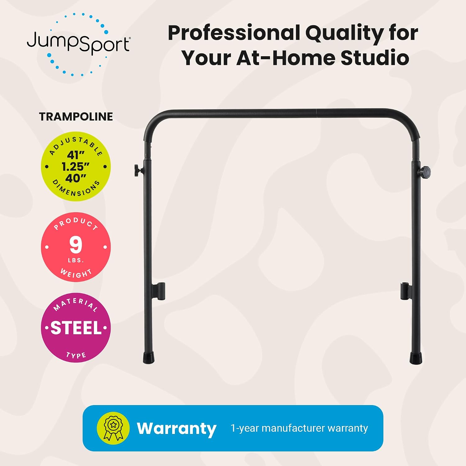 JumpSport Handle Bar Accessory for Arched Leg Fitness Trampolines | Black | Adjustable Height Settings | Trampoline Not Included