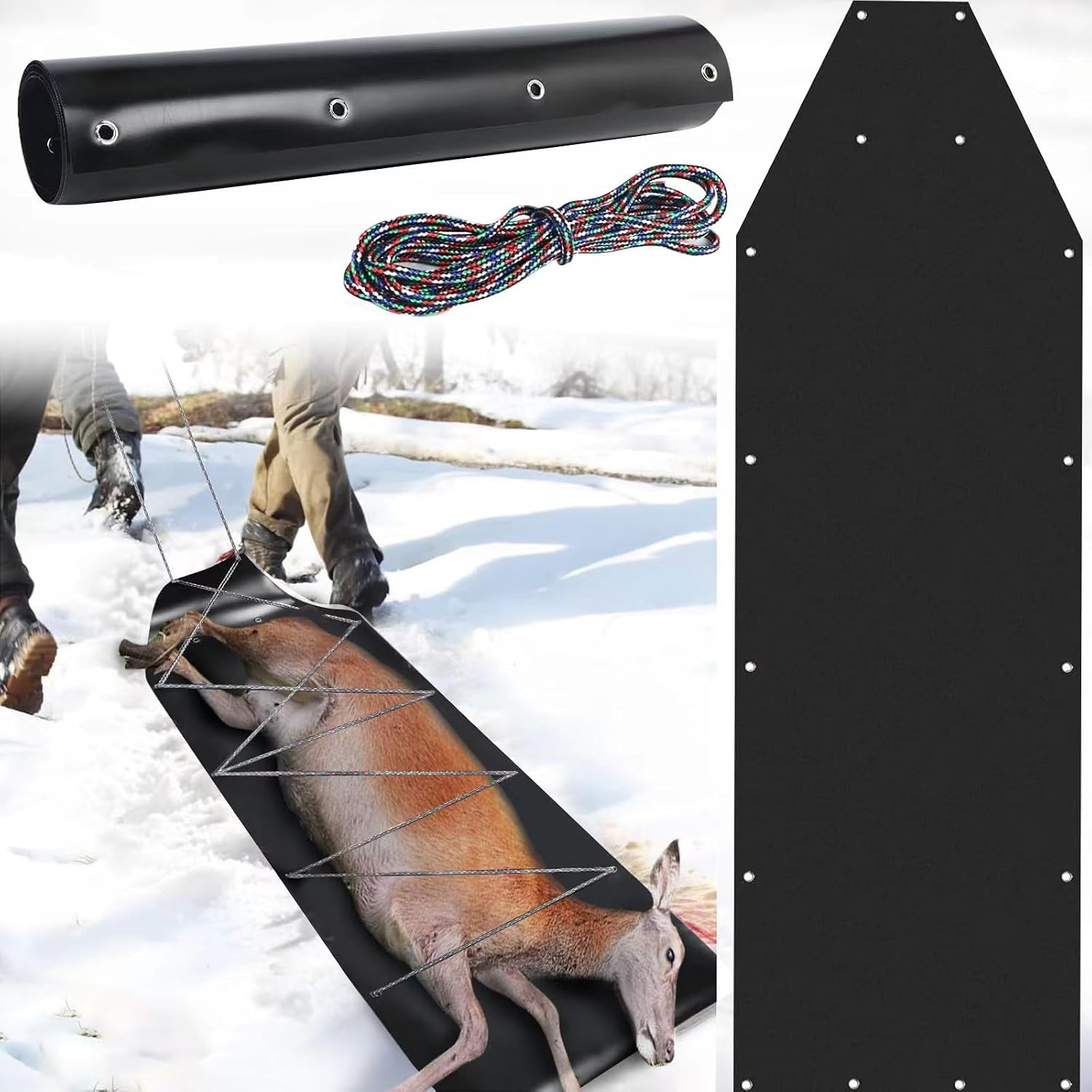 Deer Drag Sled Game Hauler Utility Snow Sled Deer Hunting Sled for Effortless Hauling of Ice Fishing Supplies, Firewood, Duck Hunting Gears, Fishing Equipment