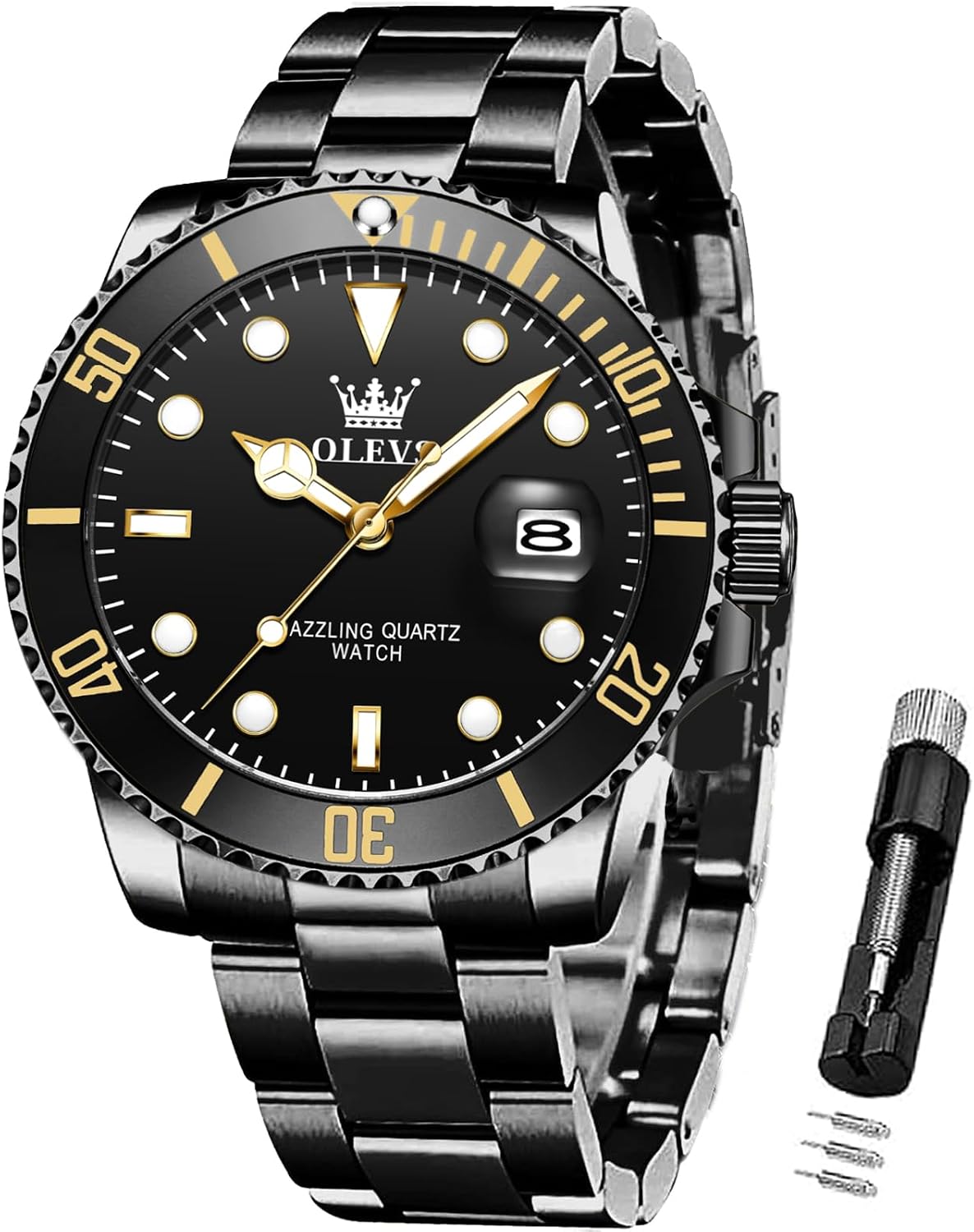 OLEVS Luxury Watches for Men Big Stainless Steel Waterproof Quartz Analog