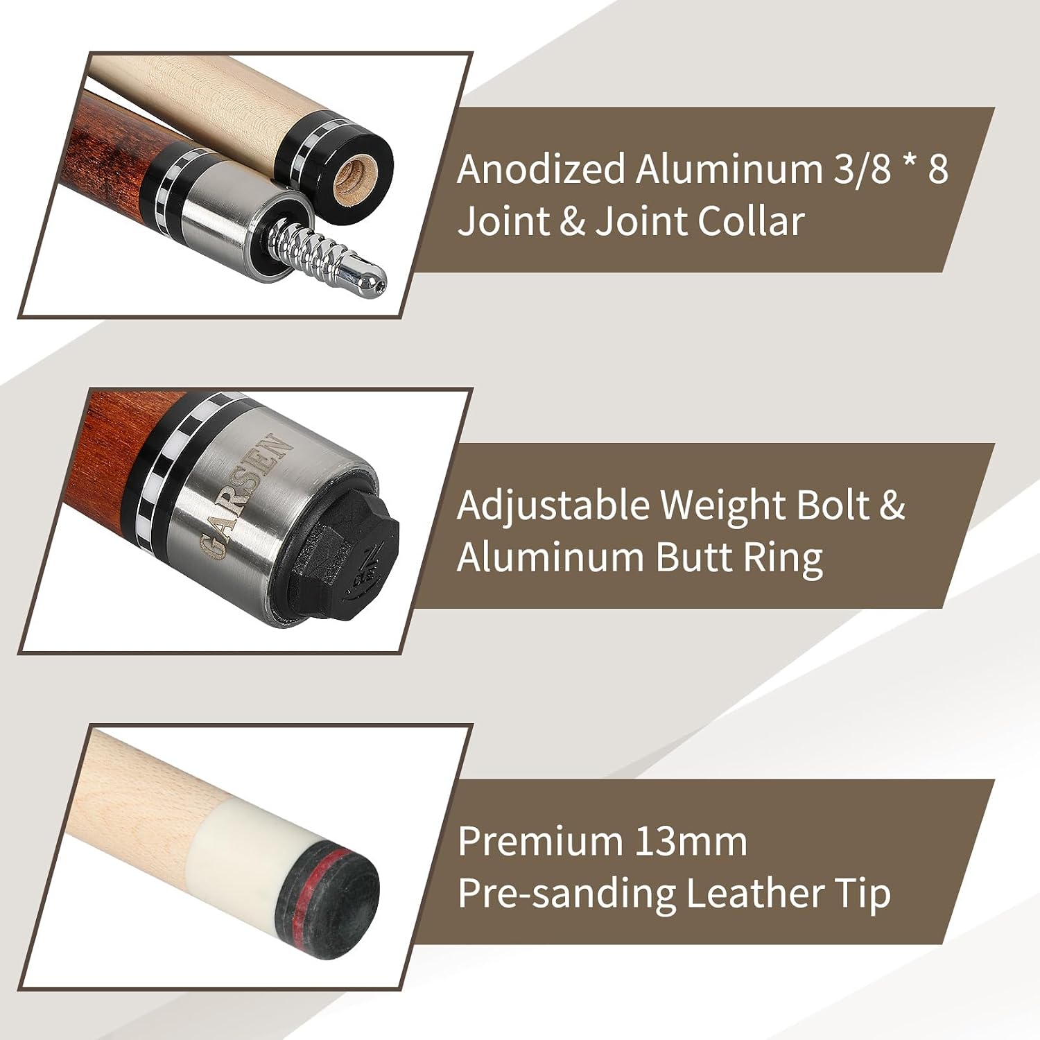 GARSEN Billiard Canada 6A Maple Pool Cue Stick 58 inch House Bar Pool Stick | Free replacement within 2 years,Piano Baking Paint Process,18 oz 19 oz 20 oz 21 oz Available，Several Colors,13mm Cue Tip