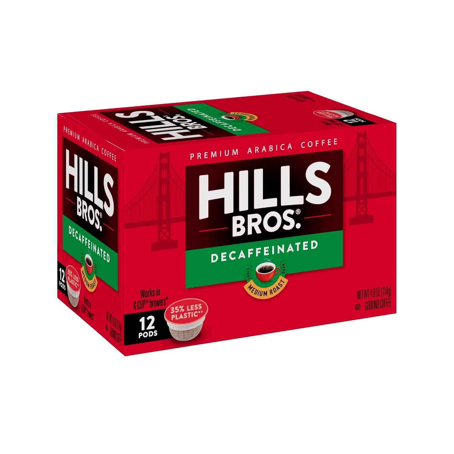 Hills Bros Single Serve Coffee Pods, 100% Colombian Ground Coffee, Medium Roast, 12 Count – Keurig Compatible, Roasted 100% Arabica Beans, Smooth Balanced Flavor