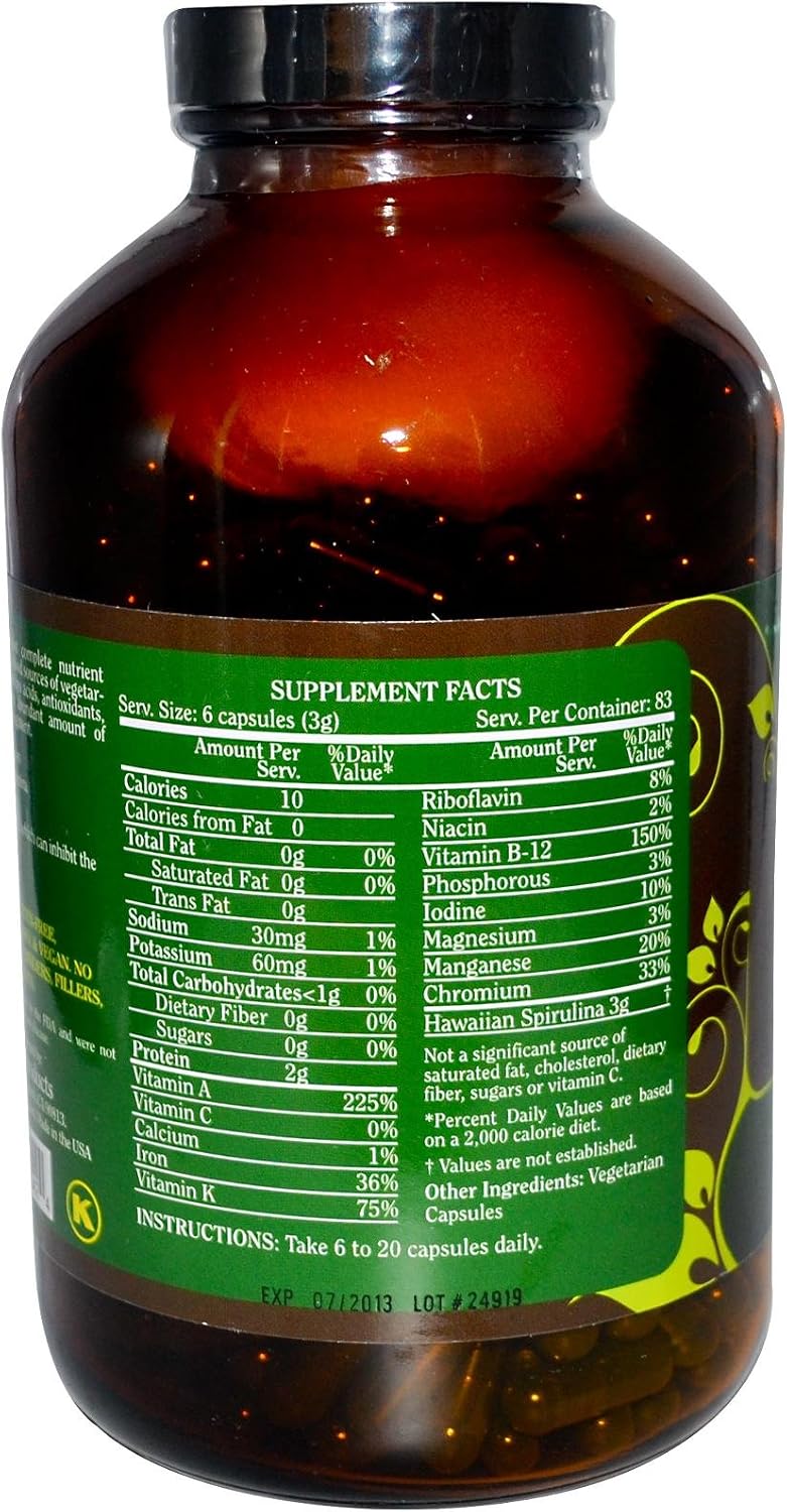 Pure Planet Spirulina - 500 mg - 500 Vegetarian Capsules