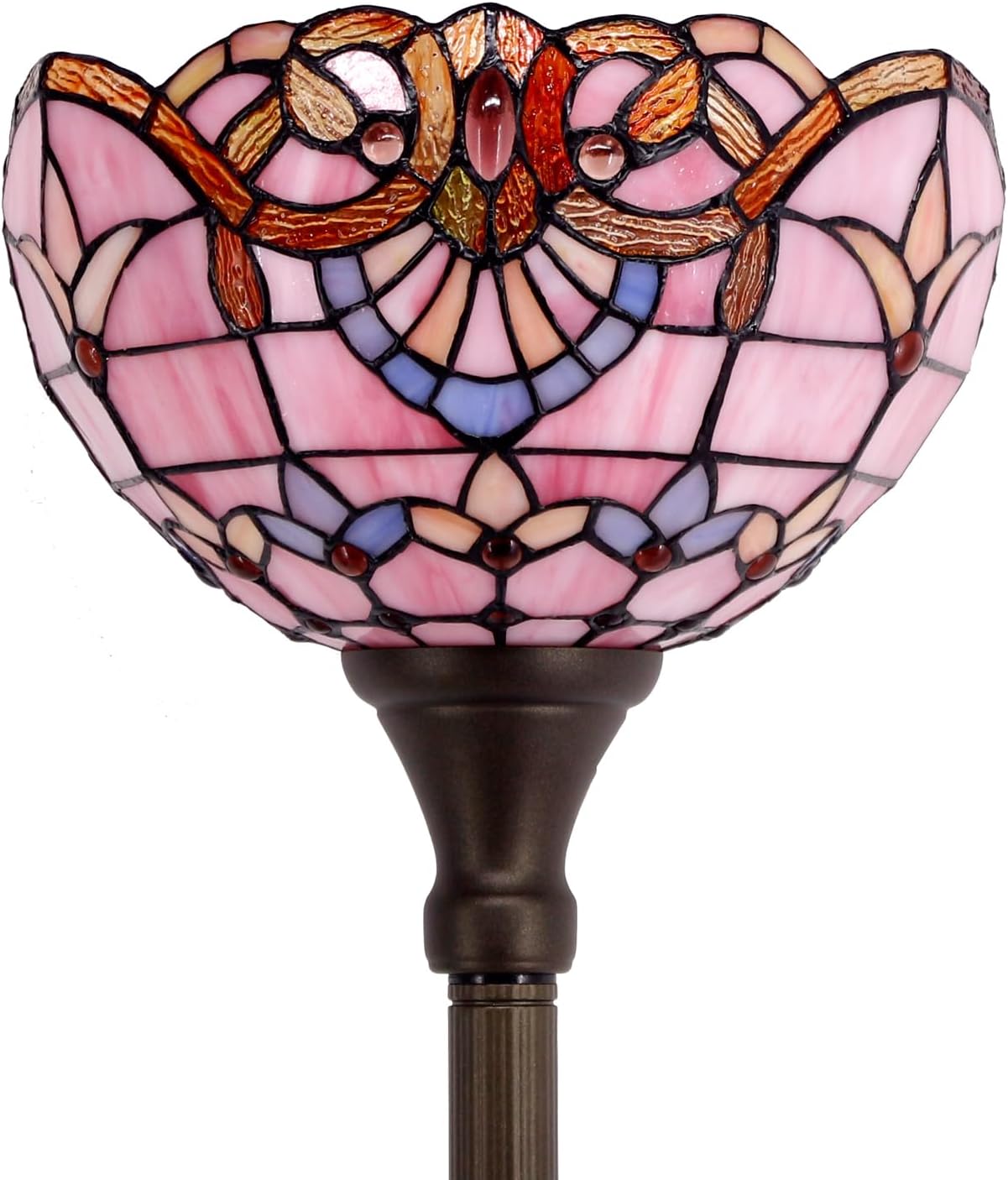 WERFACTORY Tiffany Floor Lamp Pink Baroque Stained Glass Torchiere Light | 12X12X71 Inches Pole Standing Corner Torch Uplight Decor Bedroom Living