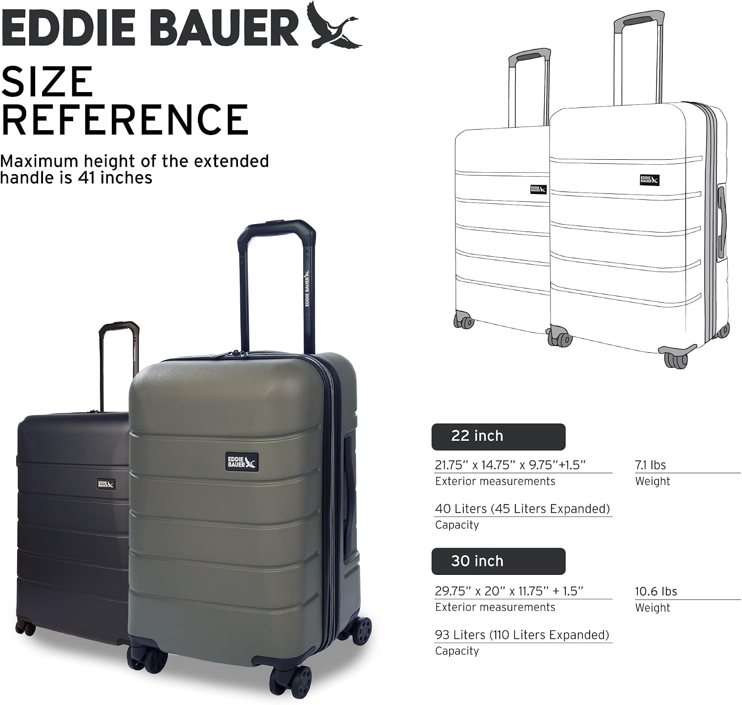 Eddie Bauer Glacier Checked 30" Luggage | Hardside | Spinner Wheels | Expandable | Lightweight | Travel Essentials - Sprig Green