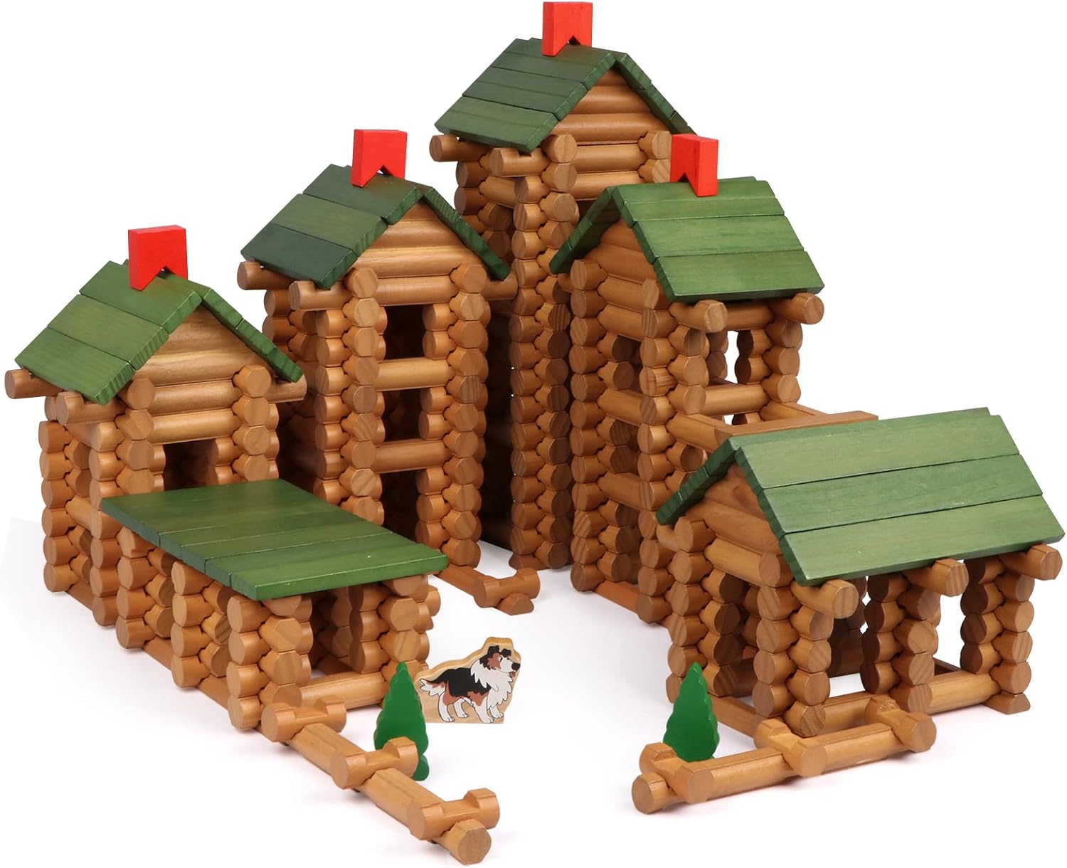 Wondertoys 170 Pieces Wood Logs Set Ages 3+, Classic Building Log Toys for Boy, Creative Construction Engineering Educational Gifts