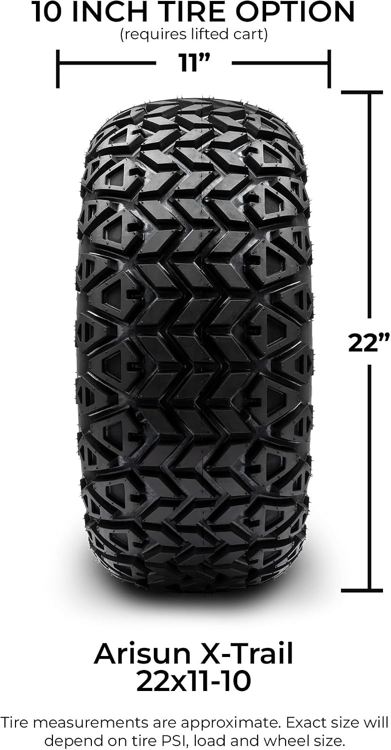 10"x7" Black 8 Window Steel - Golf Cart Lifted Tires and Wheels Combo Set of 4