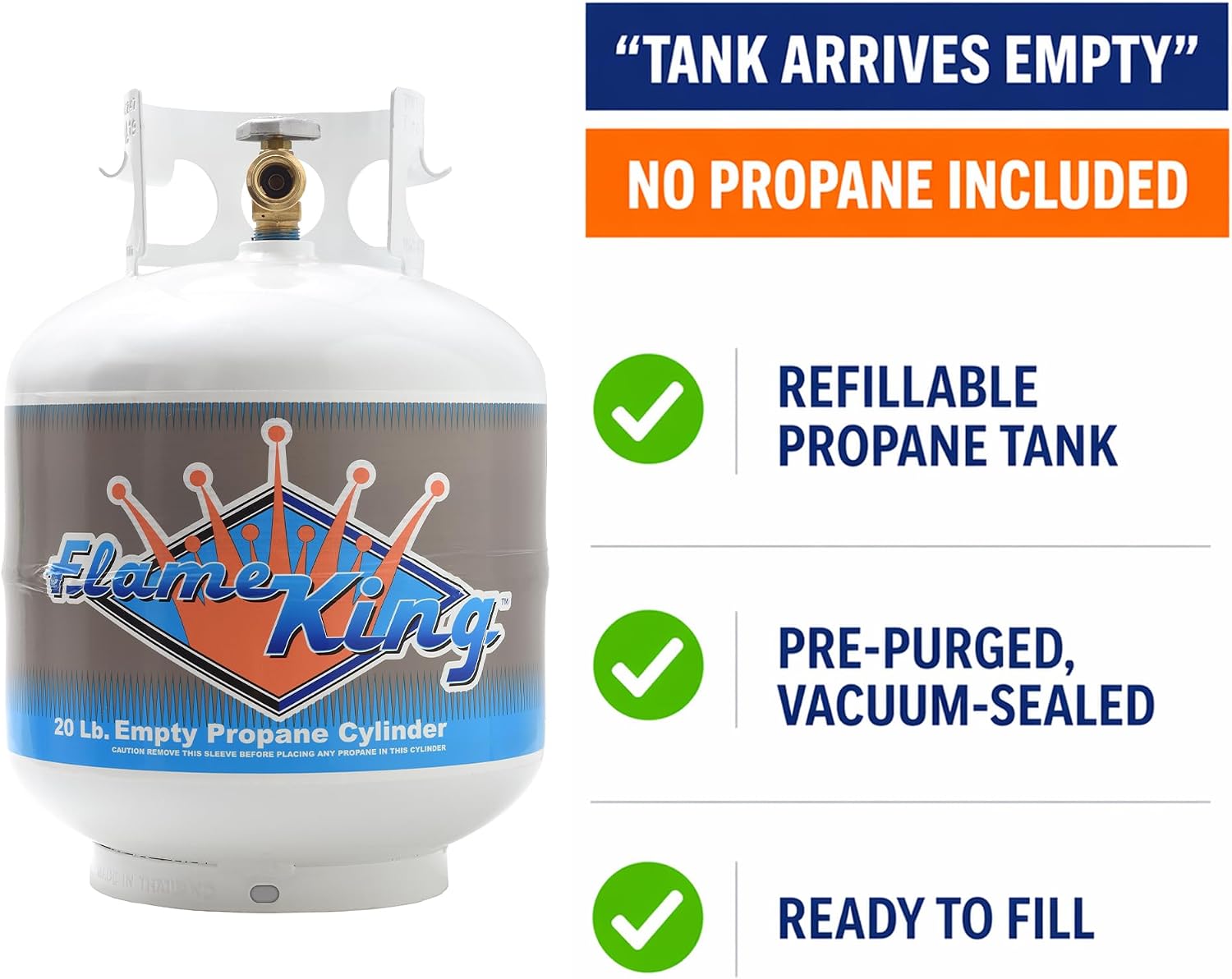 Flame King YSN-201 20-Pound Steel Propane Tank Cylinder with Type 1 OPD Valve, White