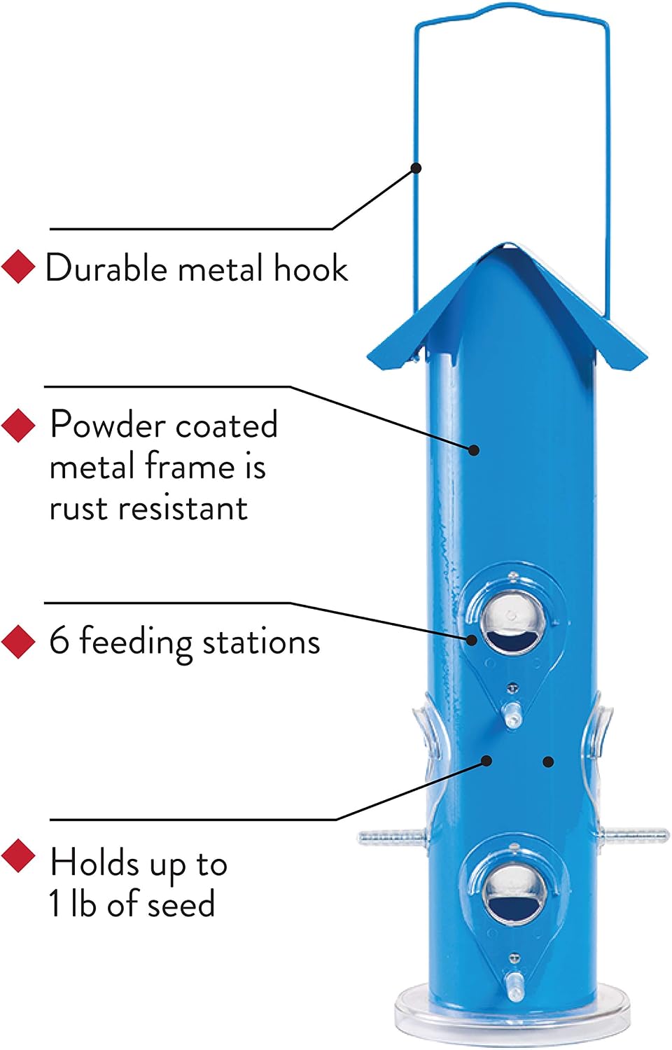 Perky-Pet Blue Metal Tube Wild Bird Feeder - 1 lb Capacity for Wild Bird Seed - Durable Construction - 391