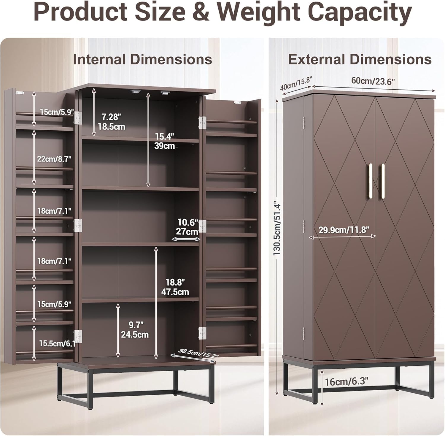 kepptory 47” Pantry Cabinet, Kitchen Pantry Storage Cabinet with Doors and Adjustable Shelves,Freestanding Buffet Cupboards Sideboard for Living Room and Dinning Room (White)