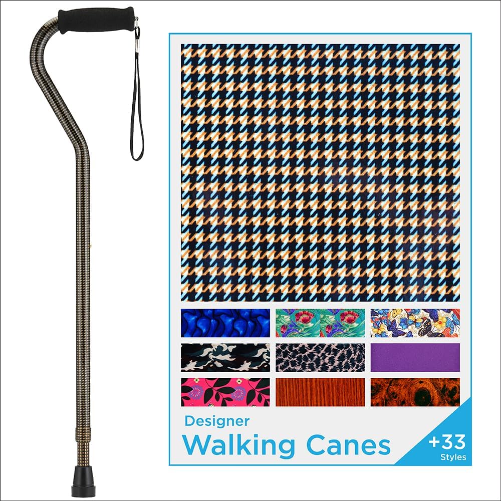 NOVA Designer Walking Cane with Offset Handle, Lightweight Adjustable Walking Stick with Carrying Strap, “Maui Flowers” Design