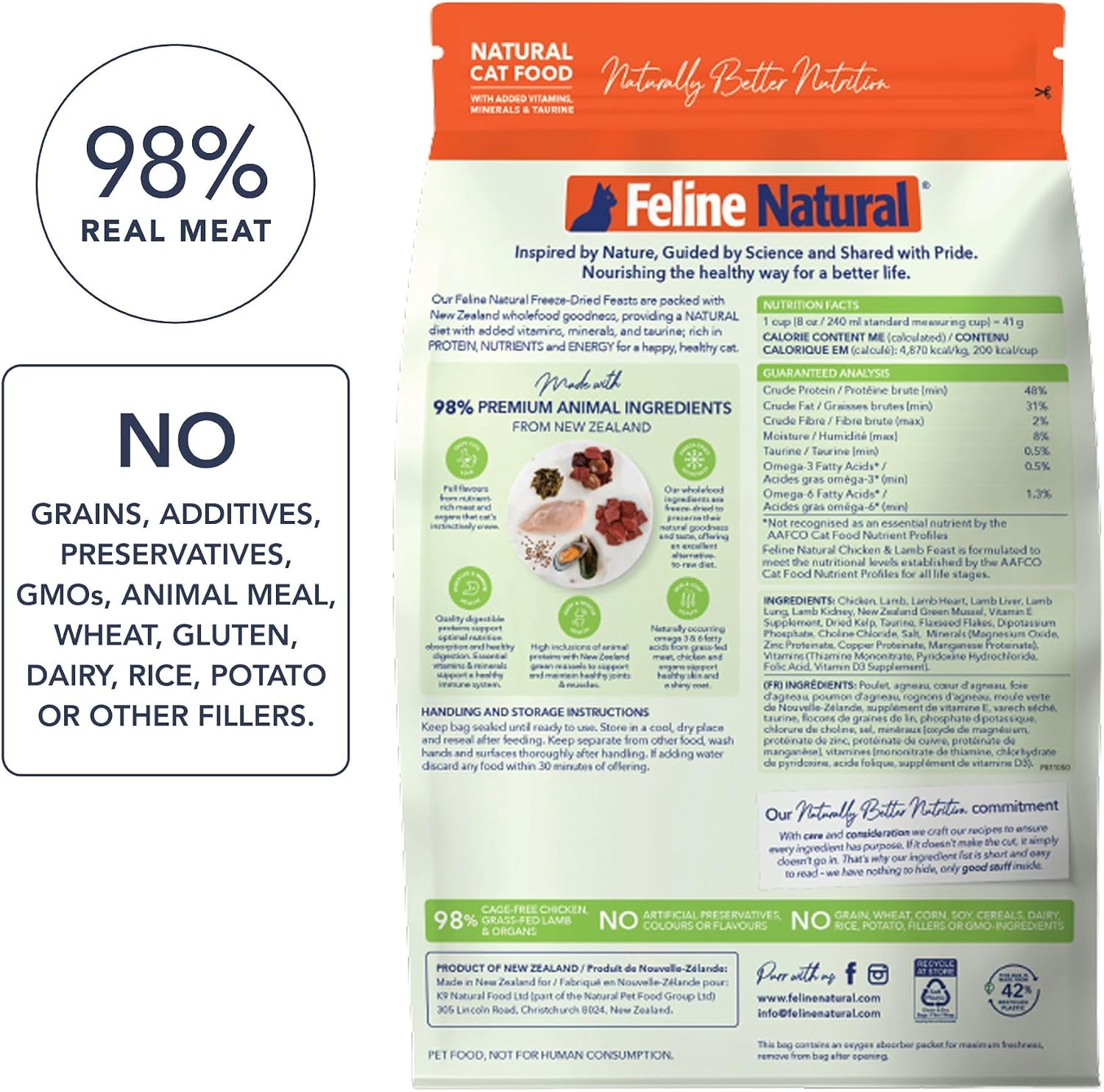 Feline Natural - High Protein Freeze Dried Dry Cat Food with 98% Meat