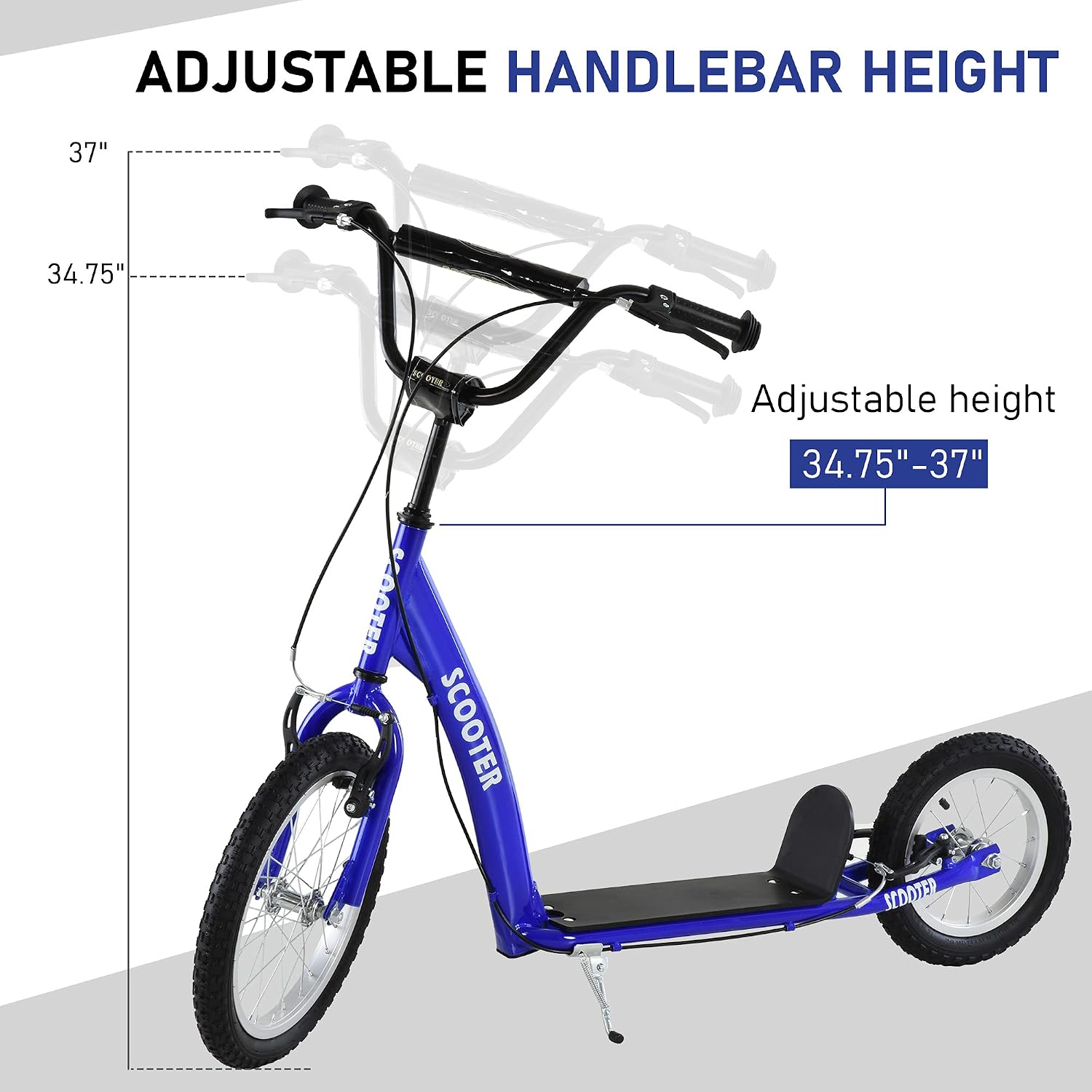 Aosom Youth Scooter Kids 5+ Adjustable Handlebar 16" Front 12" Rear