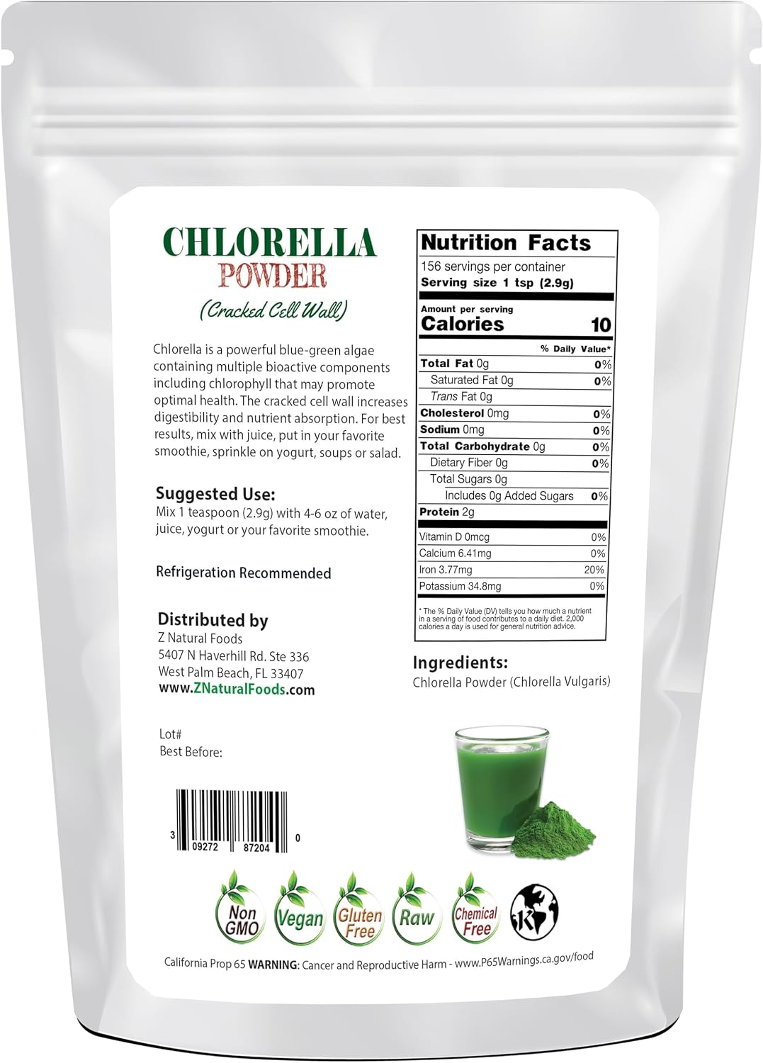 Z Natural Foods Organic Spirulina Powder - 16 oz (Pack of 1) | Organic, Blue-Green Algae Superfood, Spirulina, Raw, Contains Amino Acids, Mixes in Smoothies, Yogurt & Recipes