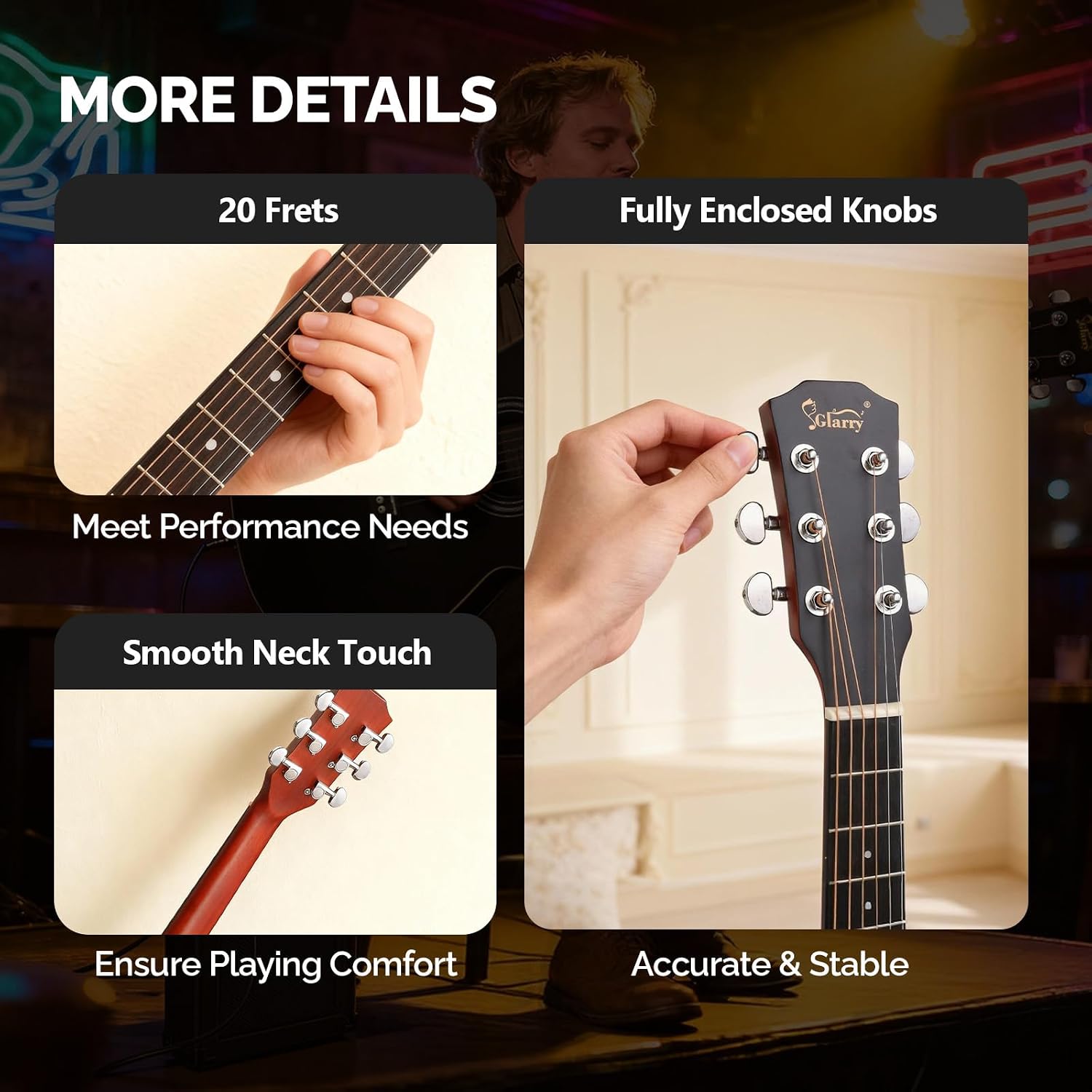 GLARRY 36in Acoustic Electric Guitar Beginner Kit with 15W Amp, 5-band EQ Dreadnought Design 6 Strings Electric Acoustic Guitar with Bag, Strap, Picks