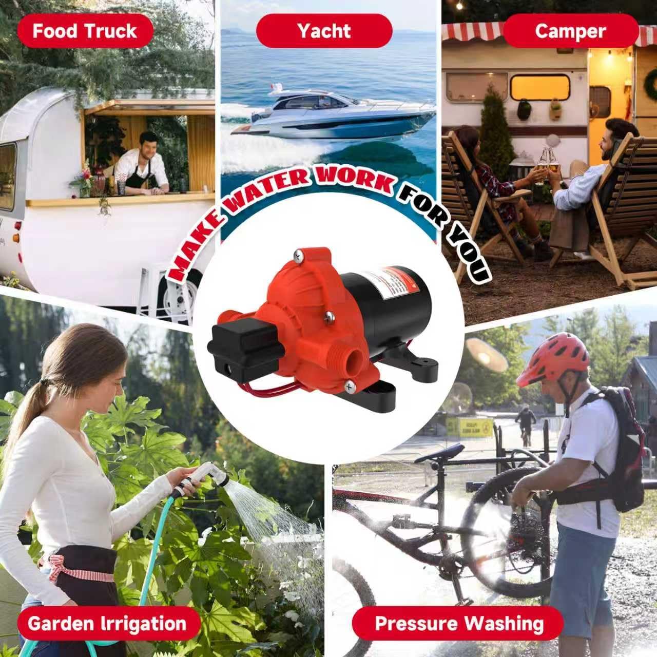 RV Fresh Water Diaphragm Pump 12 Volt DC 4.0 GPM 50PSI