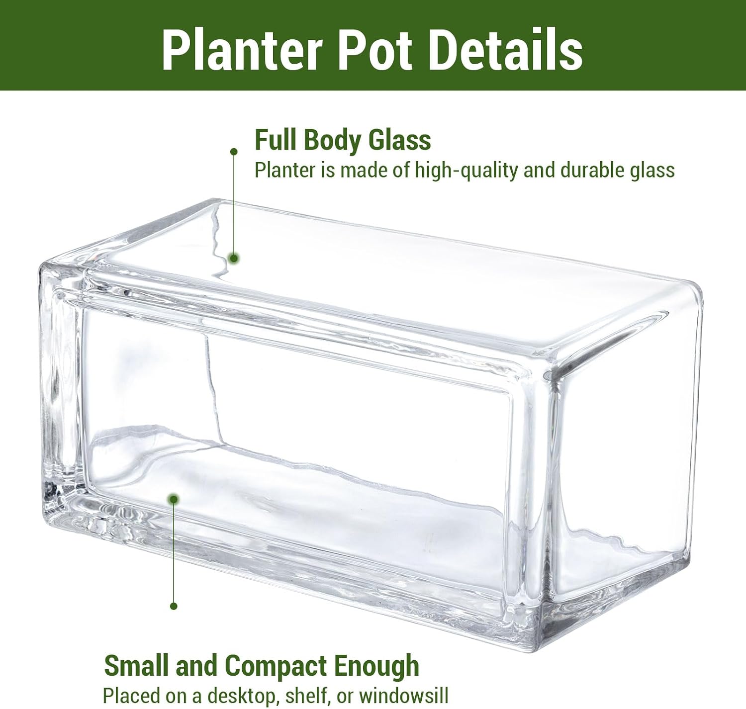 MyGift 7.8 Inch Modern Rectangular Glass Vase Trough Planter Terrarium | Clear Display Design, Tabletop Floral Centerpiece, Succulent Showcase