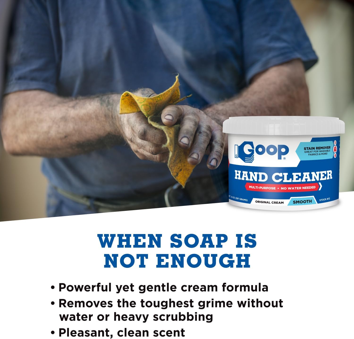 GOOP Multi-Purpose Hand Cleaner- Waterless Hand Degreaser, Laundry Stain Remover - NonToxic and Biodegradable Cleaner Remove Dirt, Oil, Paint, Ink, and Clothes Stains Original, 14oz Pack of 1