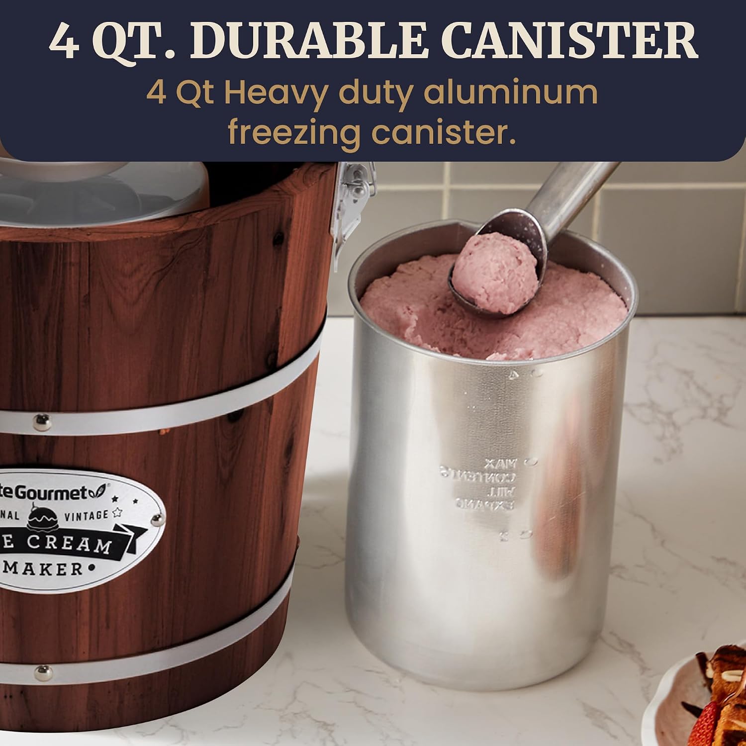 Elite Gourmet EIM402 4Qt Old Fashioned Wood Bucket Ice Cream Maker