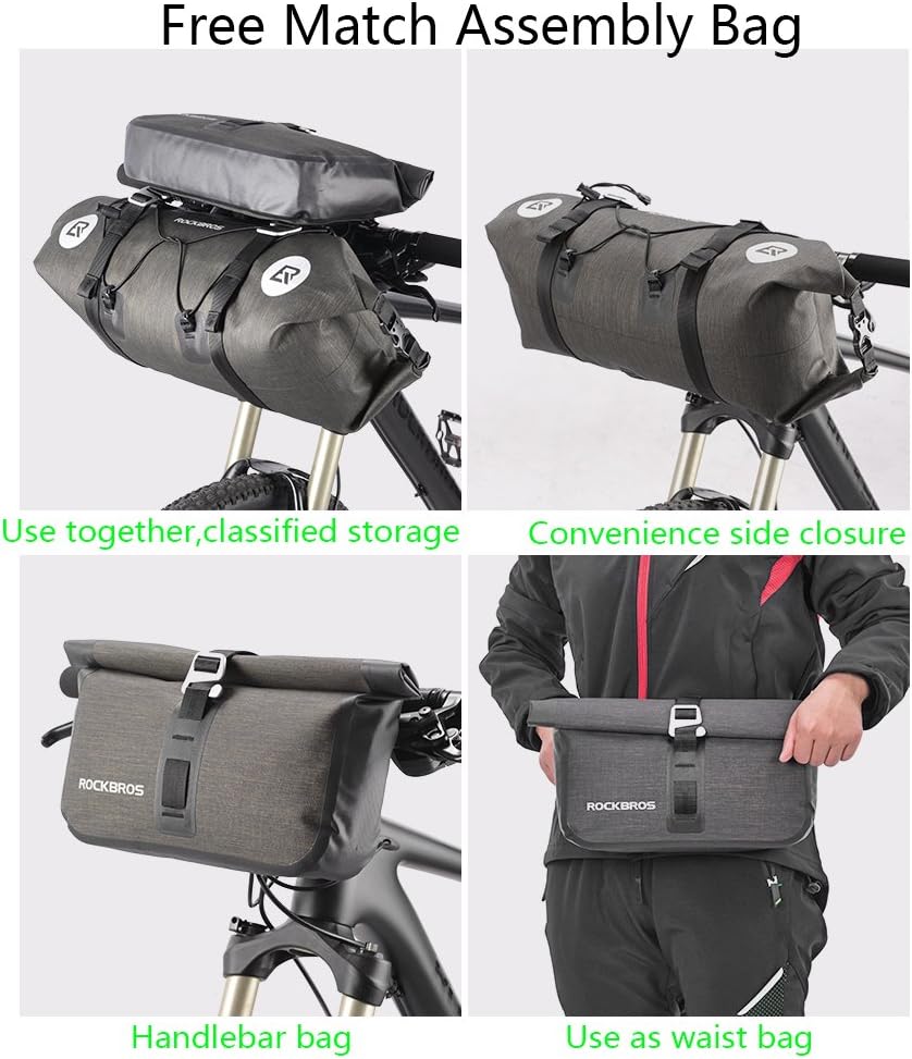 ROCKBROS Waterproof Handlebar Bags 12L-20L Front 2 Dry Packs for MTB Road | 600D TPU Material,Reflective Logo,Suitable for Cycling Traveling Camping
