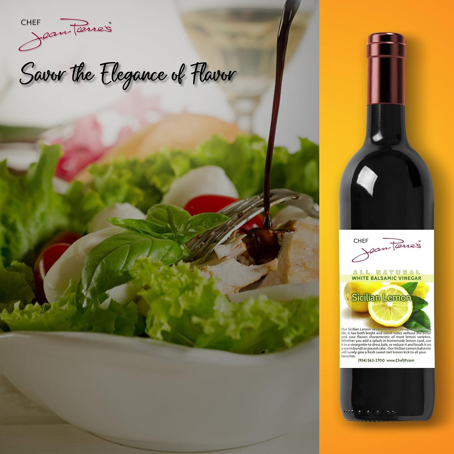 Chef Jean Pierre's Italian Balsamic Vinegar - 750ml (25oz) Rich Lemon Flavor, 12-Year Traditional Barrel Aged - Ideal For Enhancing Your Meals