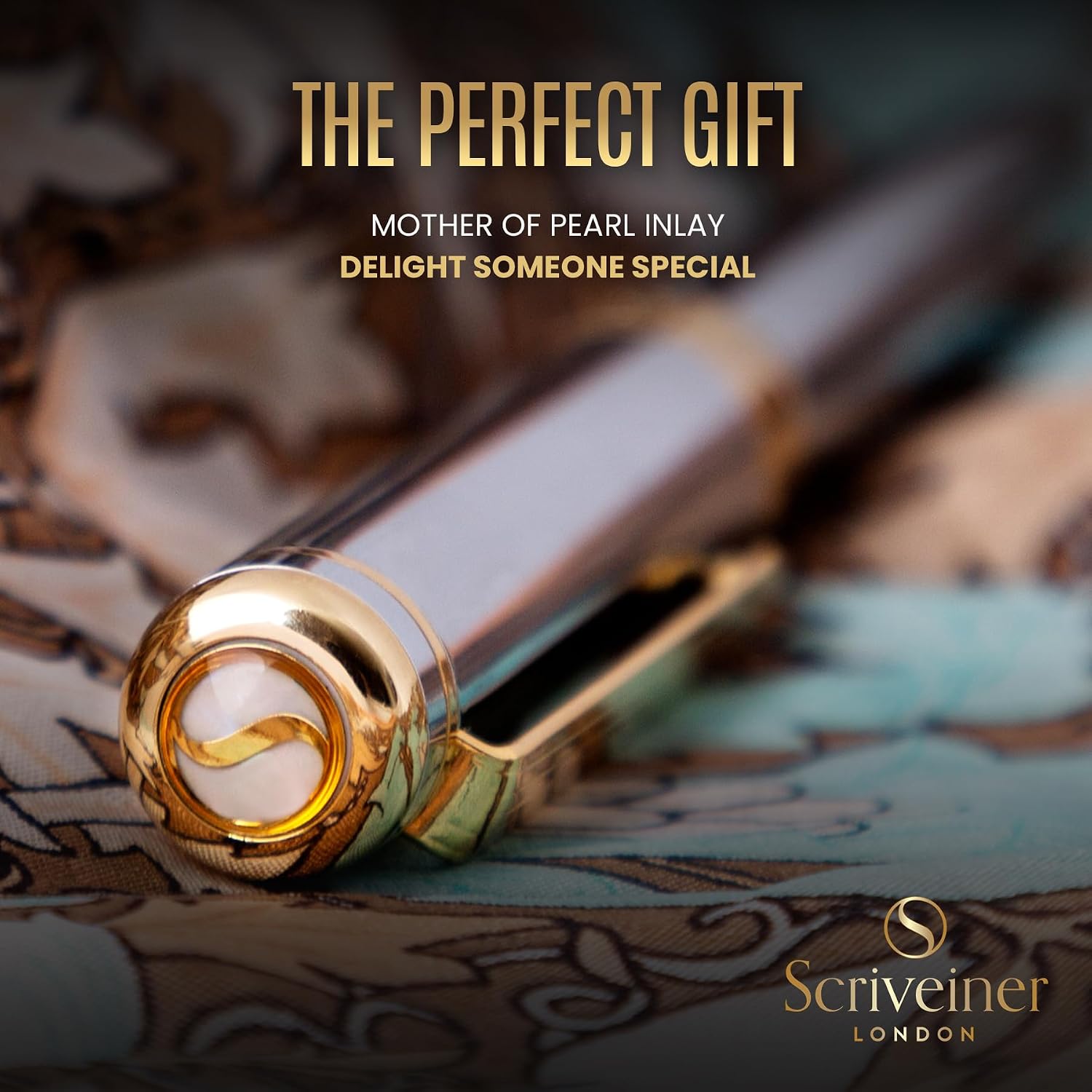 Scriveiner Silver Chrome Fountain Pen - Stunning Luxury Pen, Real Gold Finish Schmidt Gilded Nib (Medium), Best Pen Gift Set for Men & Women