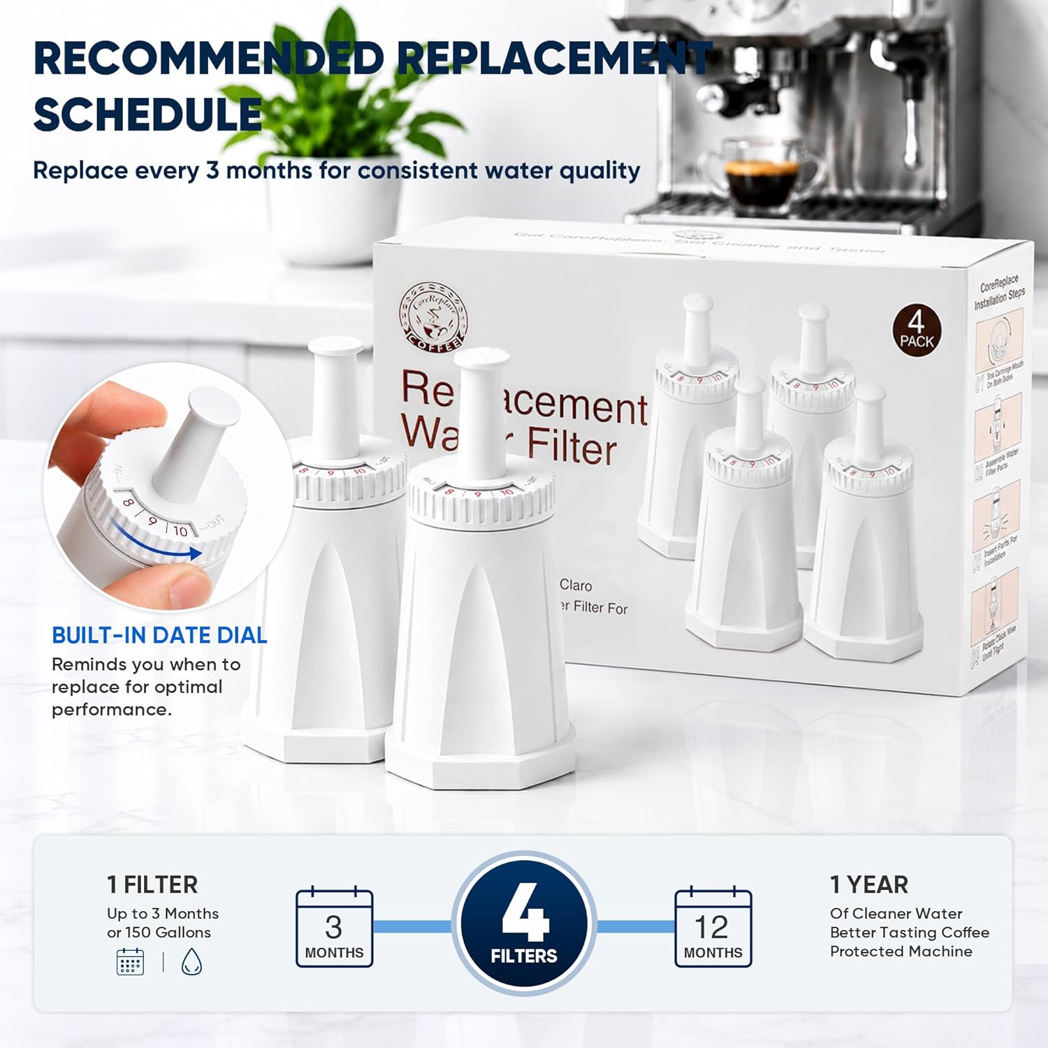 2 Pack of Replacement Water Filter for Breville Claro Swiss Espresso Coffee Machine - Compare to Part #BES008WHT0NUC1