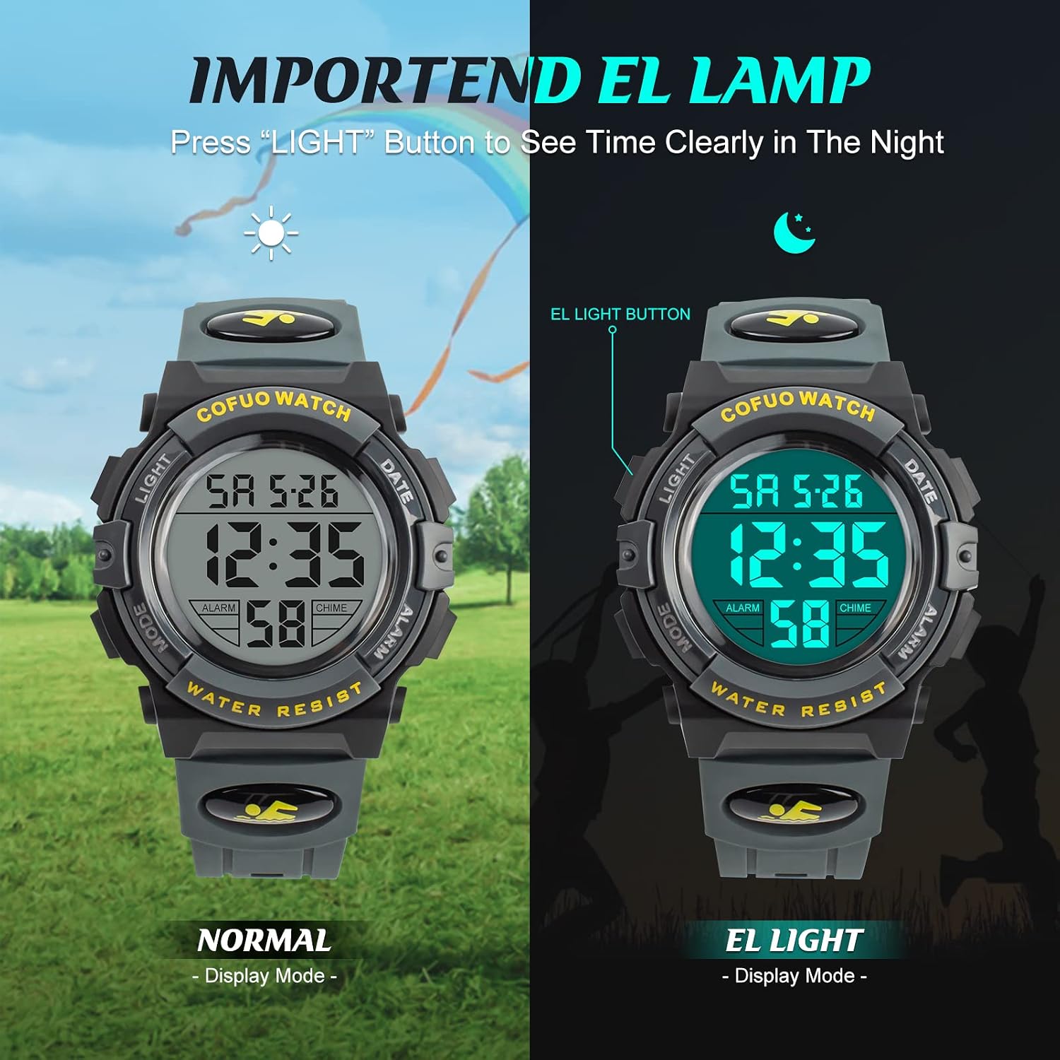 cofuo Kids Digital Watch for Boys Girls, Boys Watches Ages 3-17,Sport Outdoor Watch for Kid, 50M Waterproof Analog Multifunctional Chronograph LED Alarm Stopwatch Silicone Band, Kids Gift
