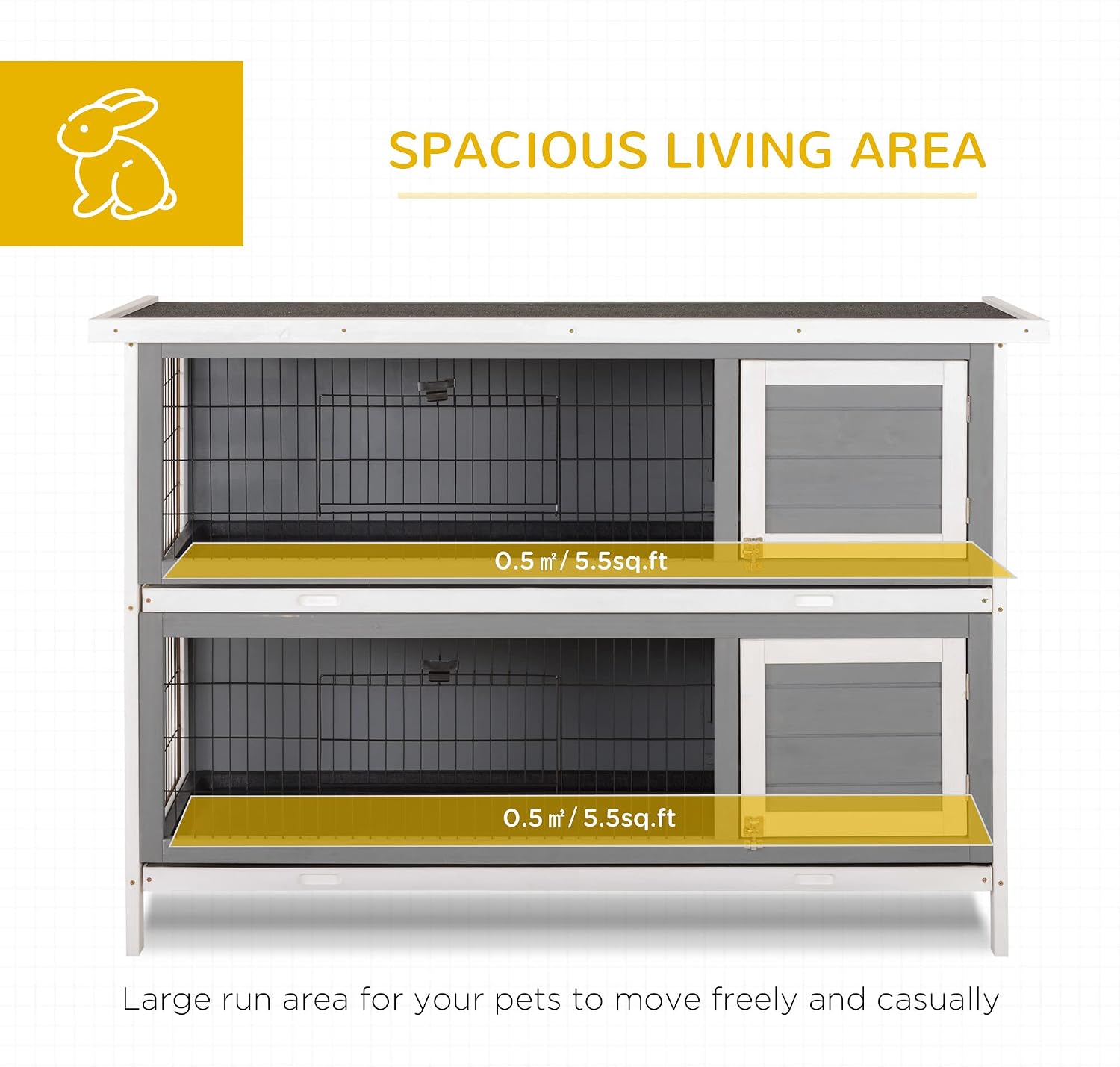 PawHut 54" 2-Story Large Rabbit Hutch Bunny Cage Wooden Pet House Small Animal Habitat with Lockable Doors, No Leak Tray and waterproof Roof for Outdoor/Indoor Orange | Wooden Pet House, Small Animal Habitat, No Leak Tray, Waterproof Roof, for Chickens D…