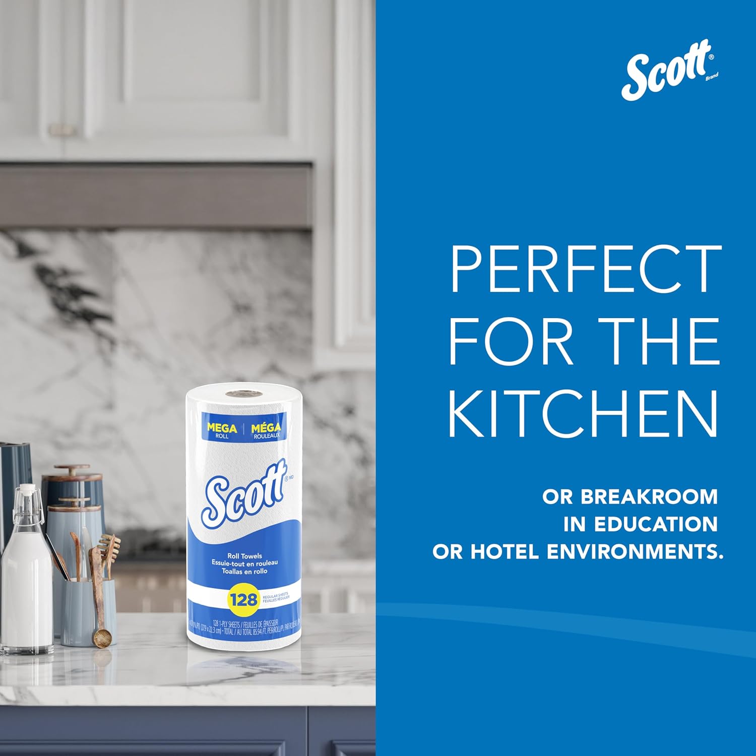 Scott Professional Kitchen Paper Towels, Bulk (41482), Fast-Drying Absorbency Pockets, White, Perforated (128 Sheets/Roll, 20 Rolls/Case, 2
