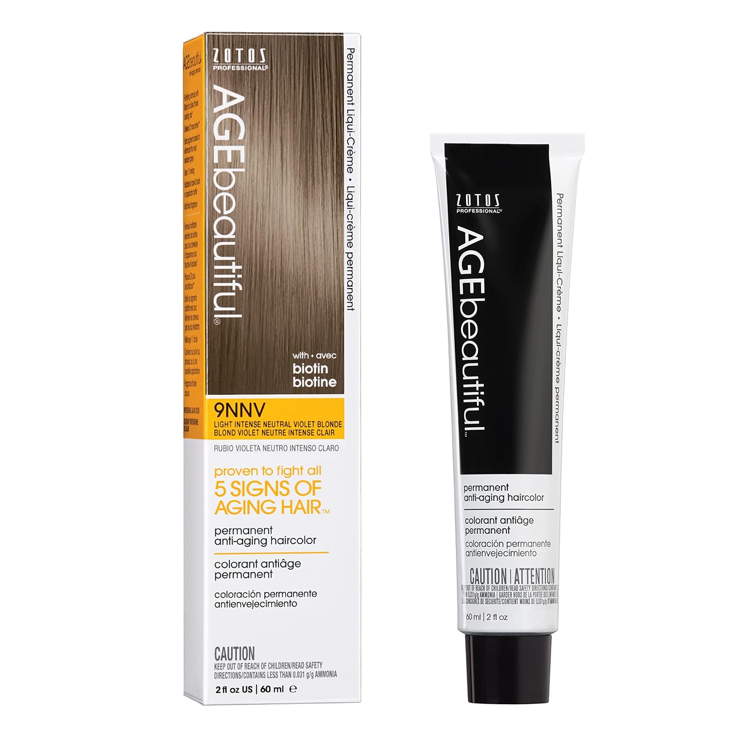 AGE beautiful Permanent Hair Color Cream, 100% Gray Coverage Hair Dye with Biotin Anti-Aging Formula for Fuller, Thicker Hair, Professional Salon Quality