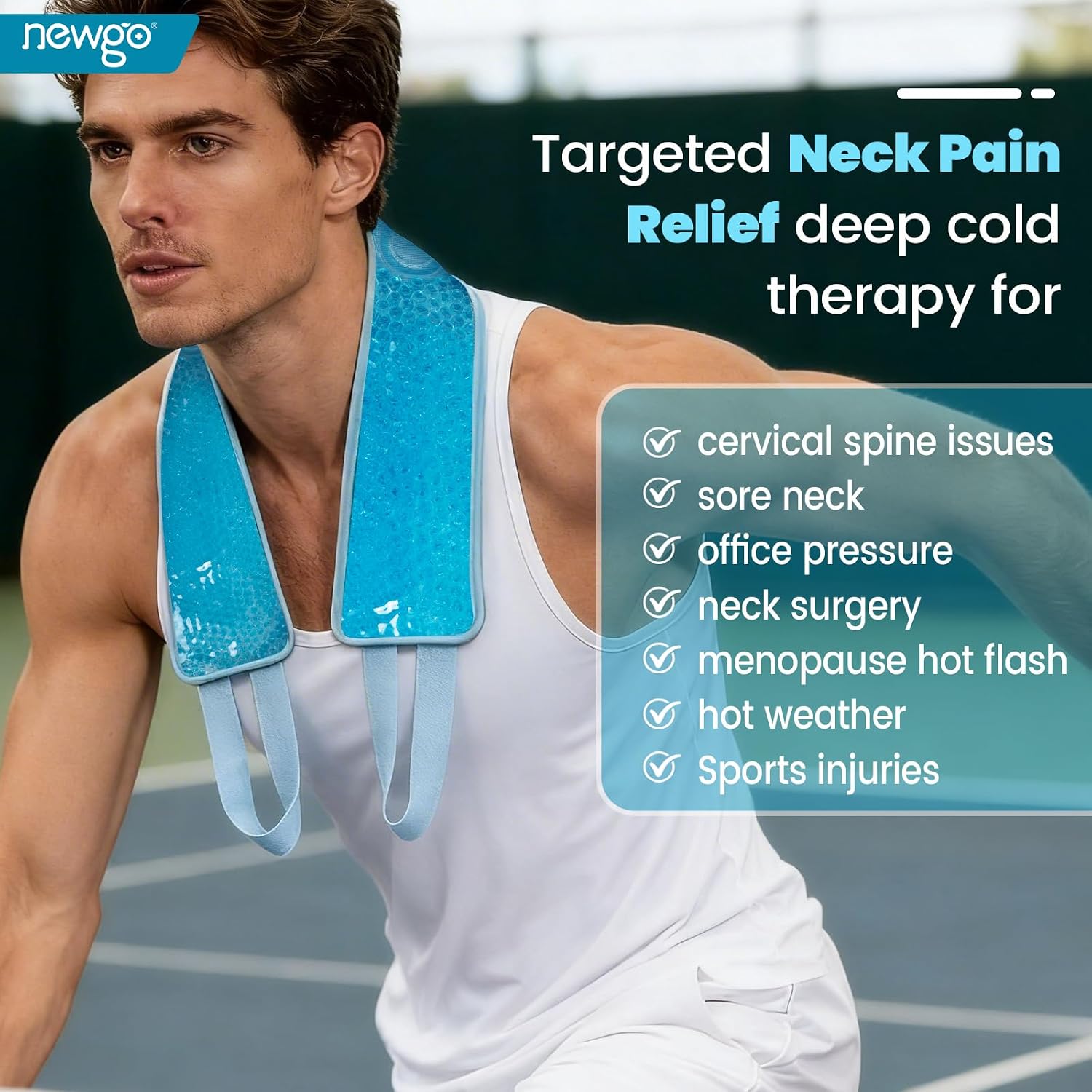 NEWGO Ice Pack for Neck Pain Relief, FSA Eligible, Blue | Double-sided Material, Neck Ice Wrap for Cervical Pain, Office Pressure, Sports Injuries