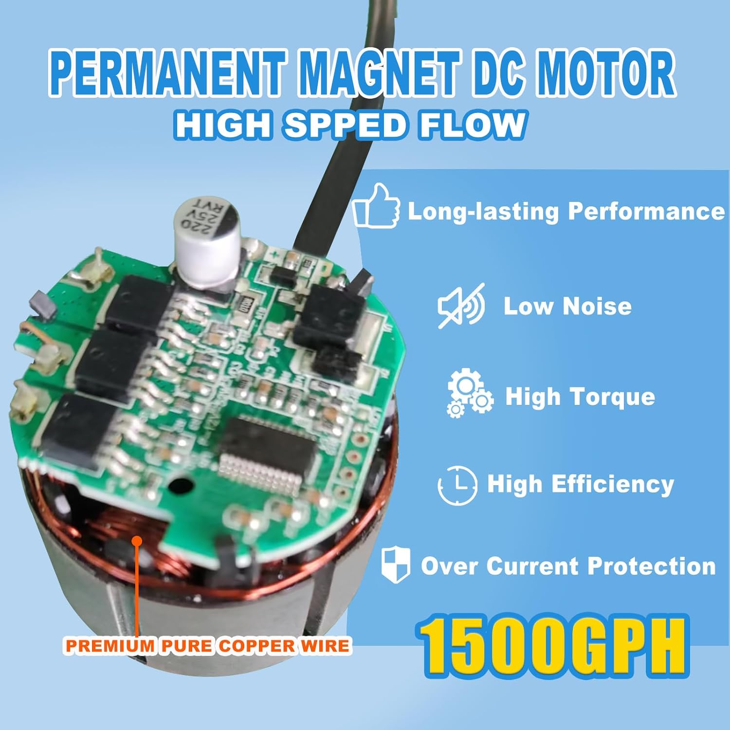 YOKING Automatic Pool Cover Pump, 1/4 HP 1500GPH Swimming Pool Submersible Water Sump Pump