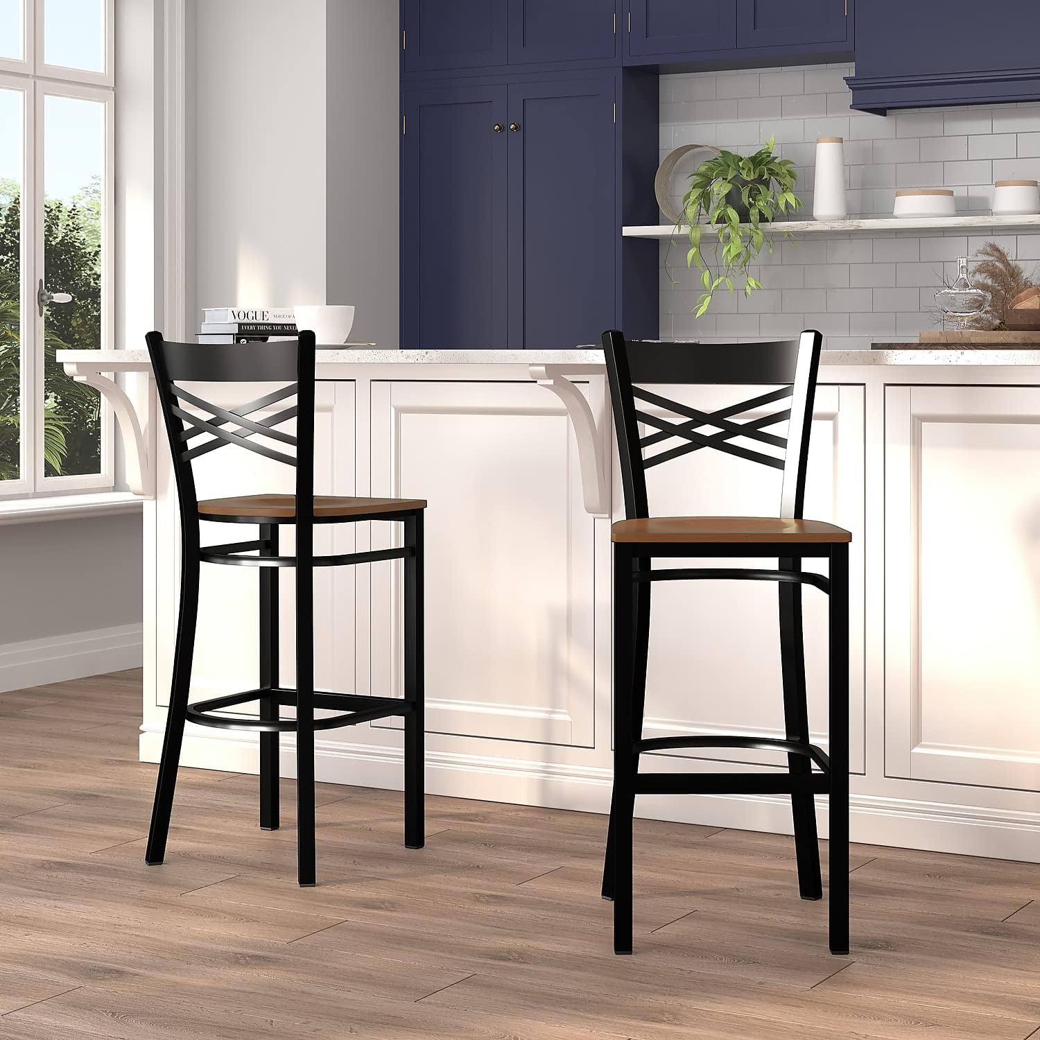 Flash Furniture Hercules Metal Restaurant Barstool, Black | X Back Style, Vinyl Upholstery, Durable Construction, Commercial Use
