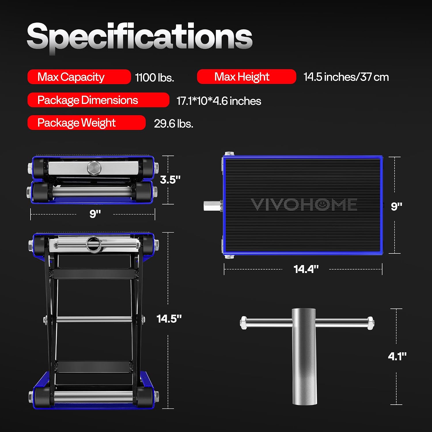VIVOHOME 1100 LBS Motorcycle Lift Scissor Jack, Wide Deck Hoist Stand, Red | Height Adjustable Center Stand with Crank, Steel Lift for Cruiser, Dirt Bike, ATV