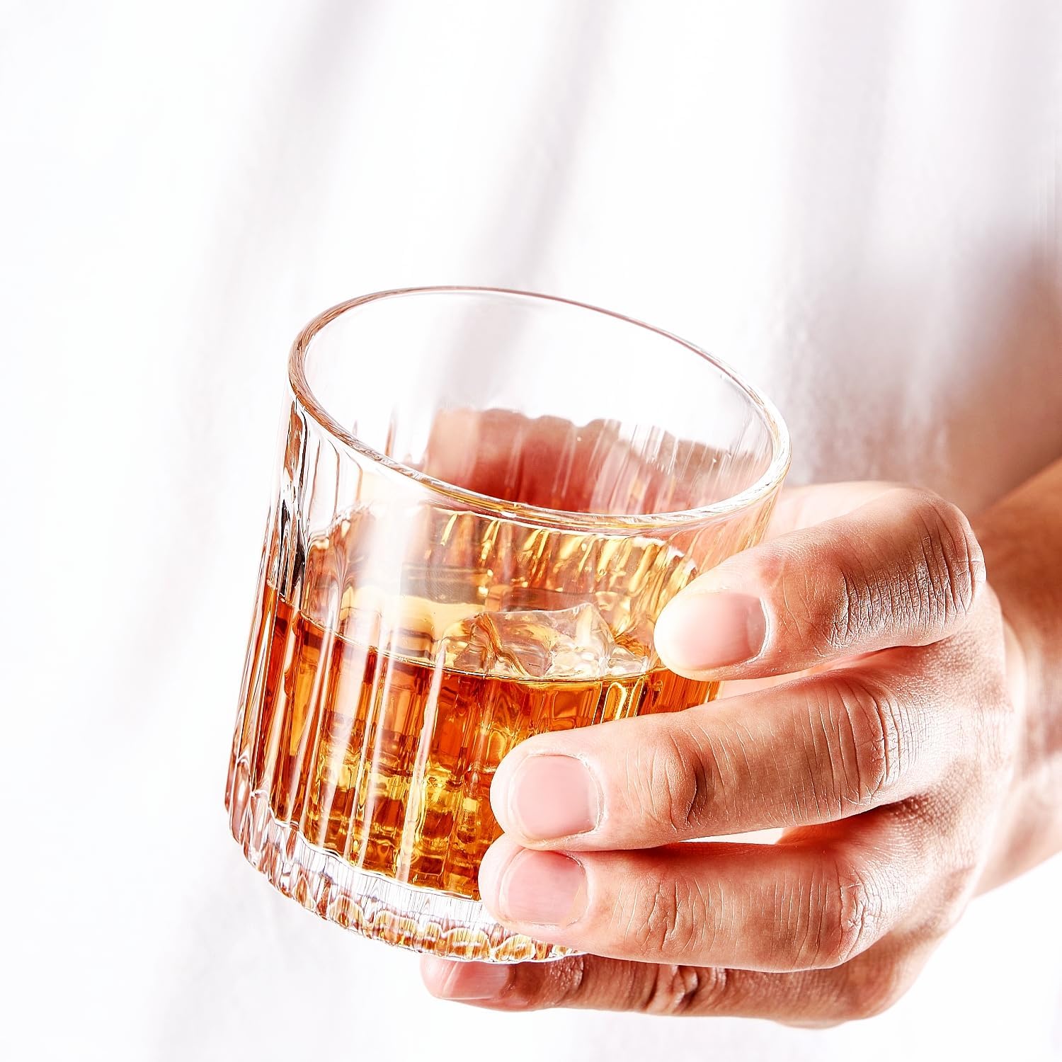 GLASKEY 12 oz Storm Japanese Whiskey Glasses Set of 4, Unique Cognac Glasses, Heavy Thick Bottom Bar Glass for Scotch Bourbon Rum Gin Water Cocktail,Gifts Men Gifts Ideas