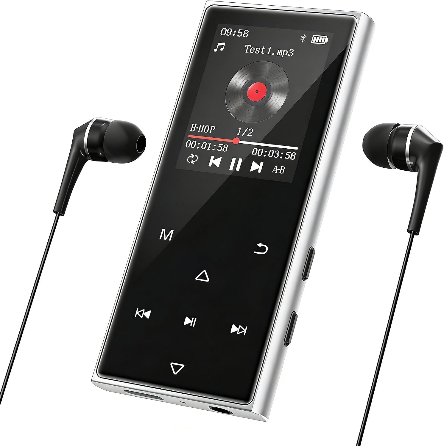 128GB MP3 Player with Bluetooth 5.4, AGXOV Music Player with Built-in HD Speaker, FM Radio, Voice Recorder, HiFi Sound, E-Book, Earphones Included