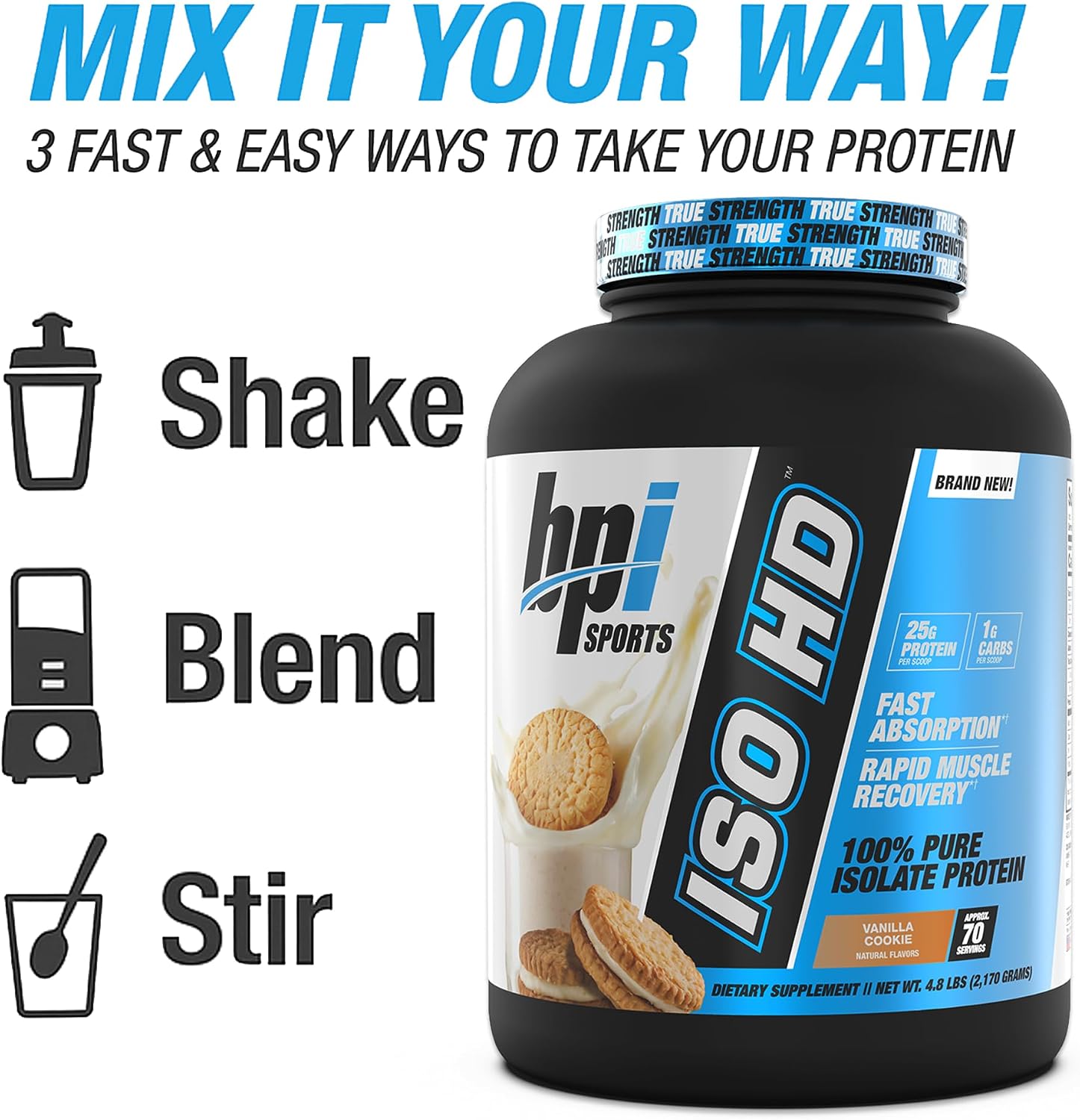 BPI Sports ISO HD Isolate Protein Powder – 100% Whey Isolate, Protein Powder for Muscle Gain - Chocolate Brownie, 5.4 Pounds - 69 Servings
