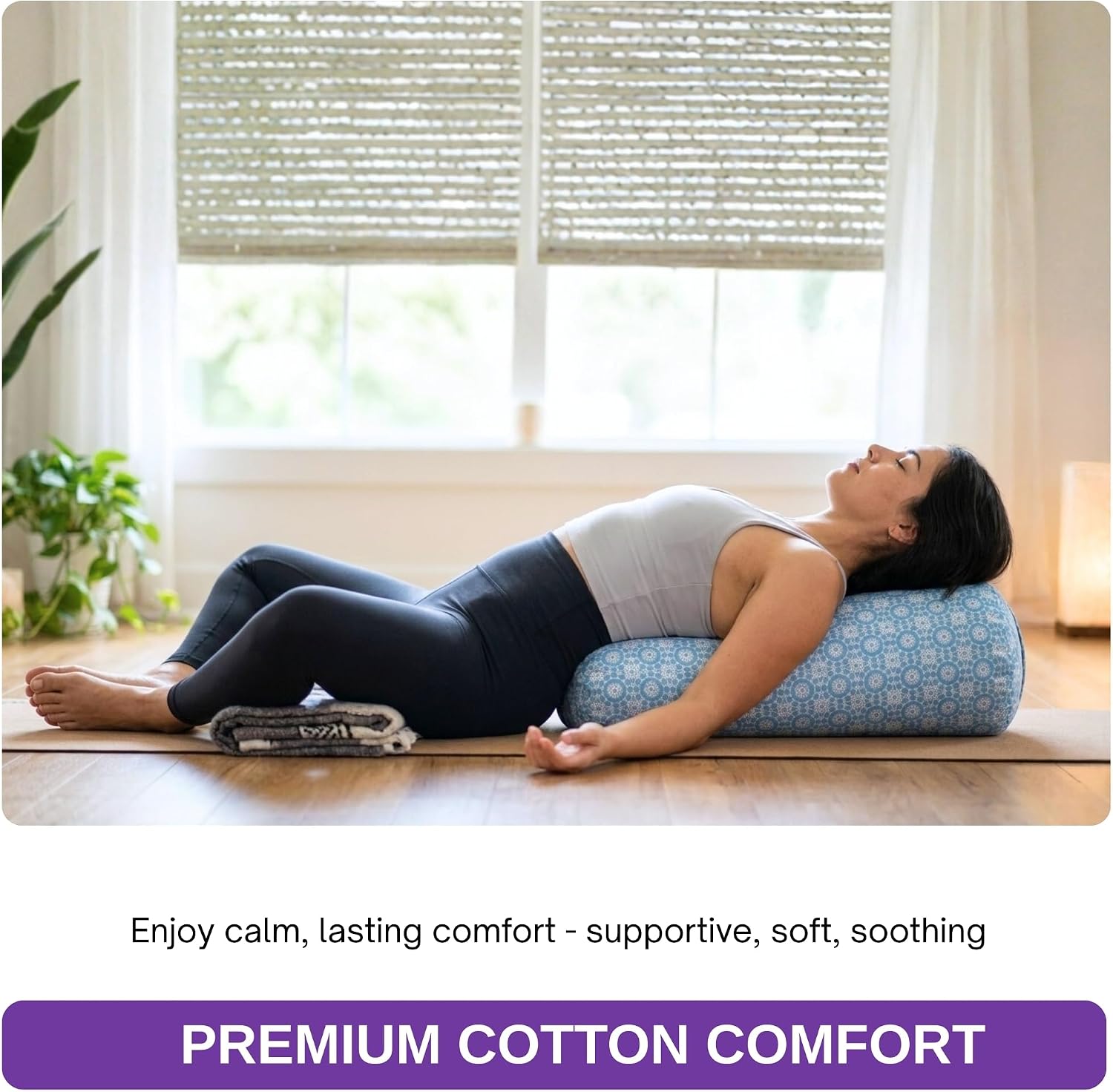 Yogikuti Iyengar Yoga Bolster for Restorative Yoga and Meditation – Lightweight Cotton Support Pillow with Handle for Easy Carry